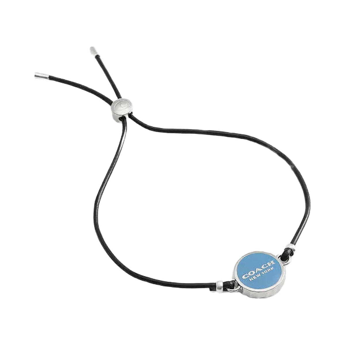 Coach Enamel Bottle Cap Black Leather Bracelet Silver - Blue