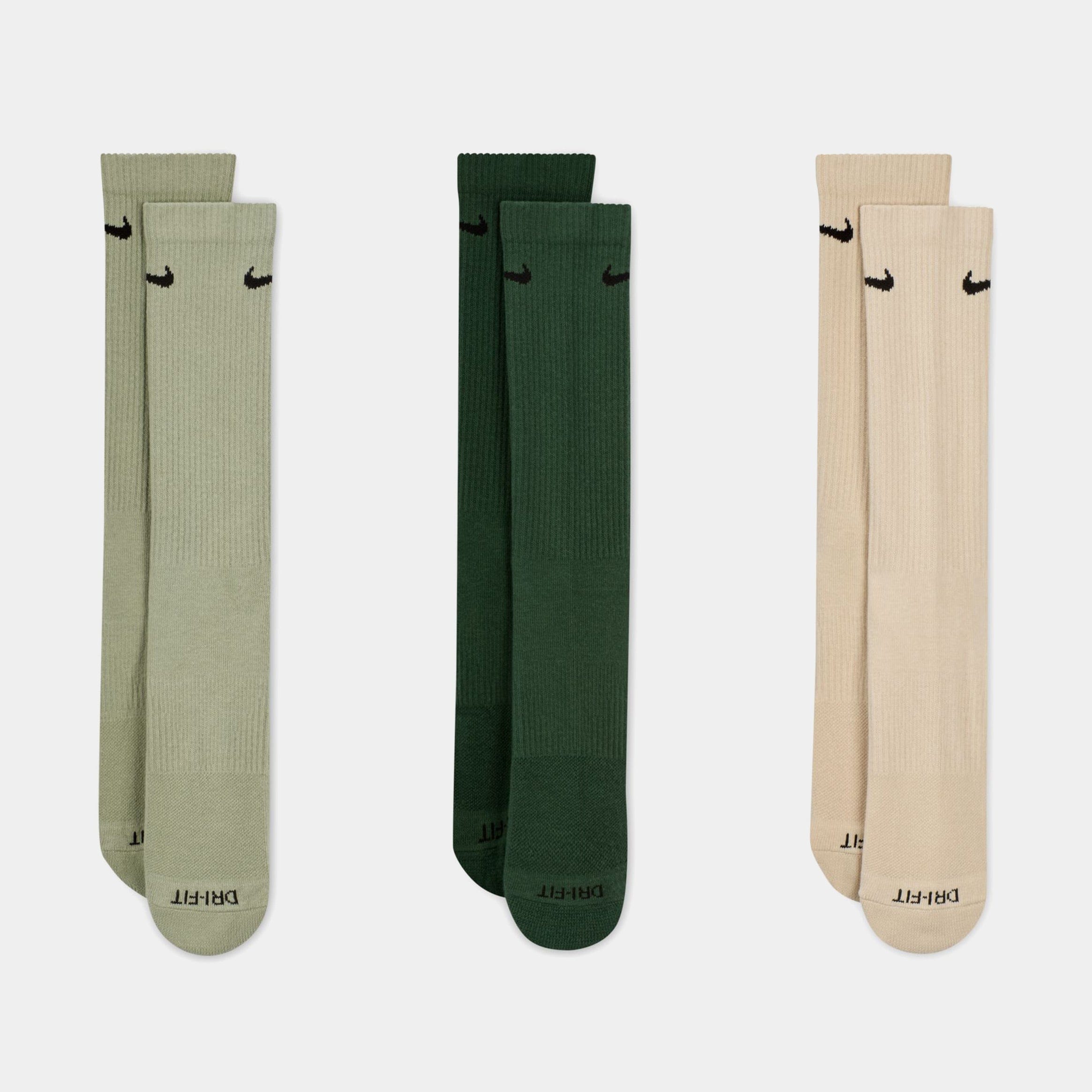 Nike Everyday Plus Cushioned 3 Pack Mens Socks (Green/Dark Green/Beige)