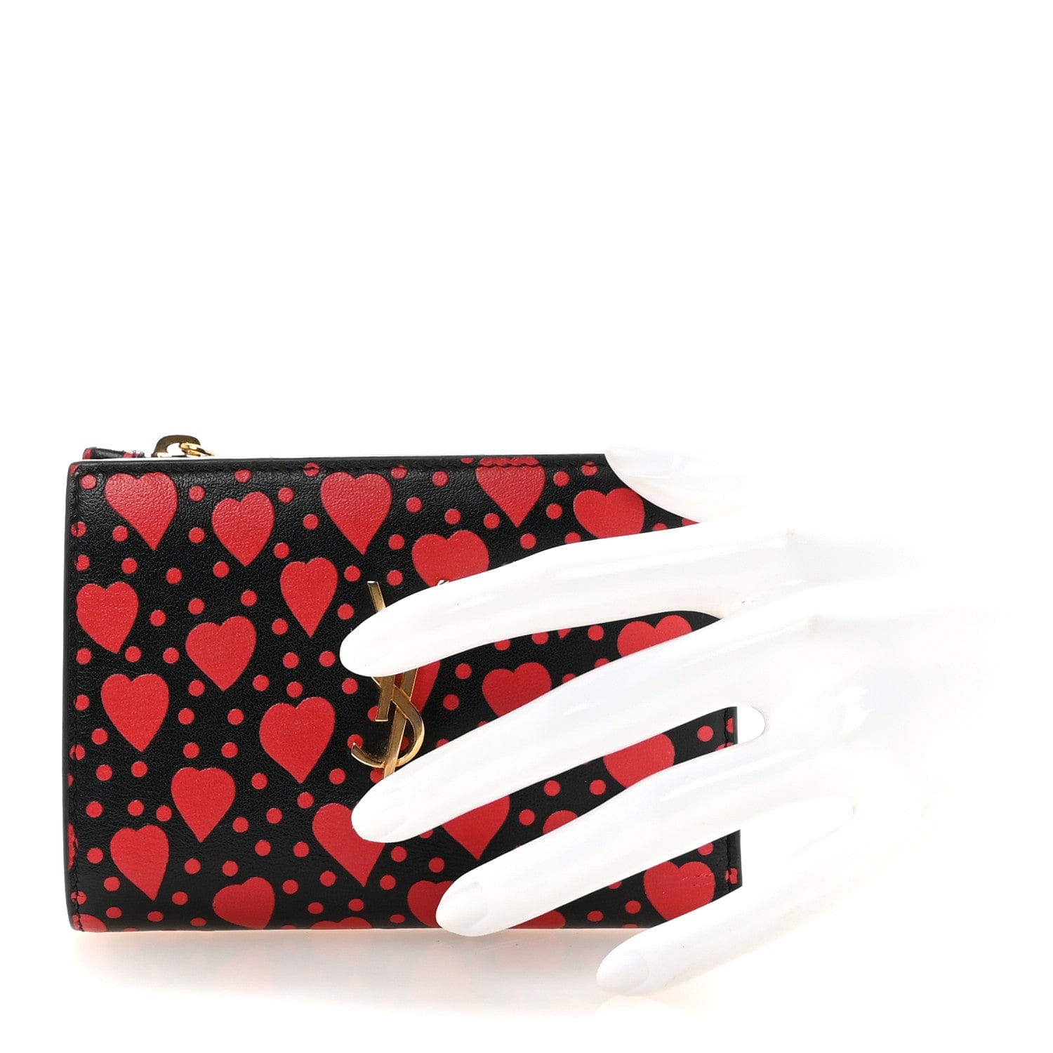 Saint Laurent Calfskin Heart Print Monogram Fragments Wallet Black Red