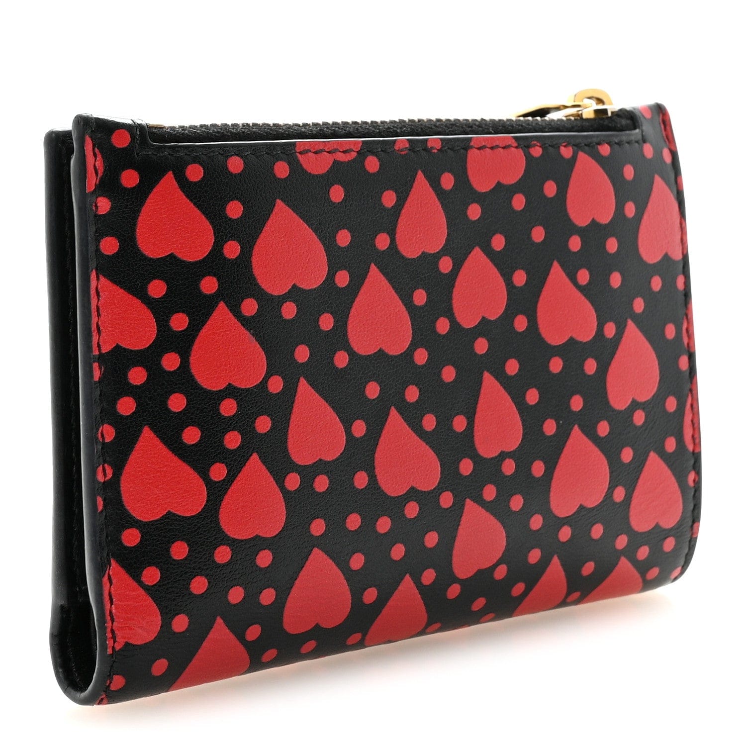 Saint Laurent Calfskin Heart Print Monogram Fragments Wallet Black Red