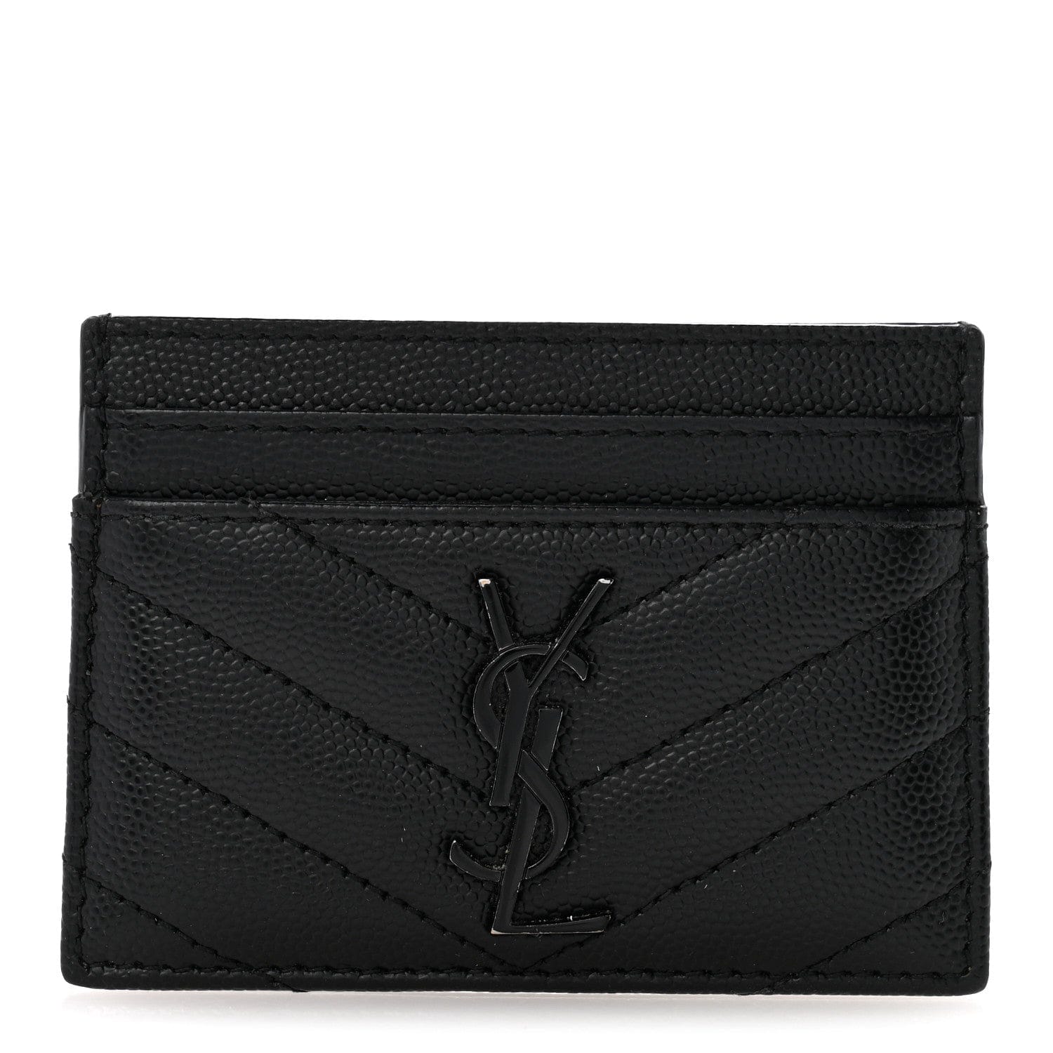 Saint Laurent Grain De Poudre Matelasse Chevron Monochrome Monogram Credit Card Case Black