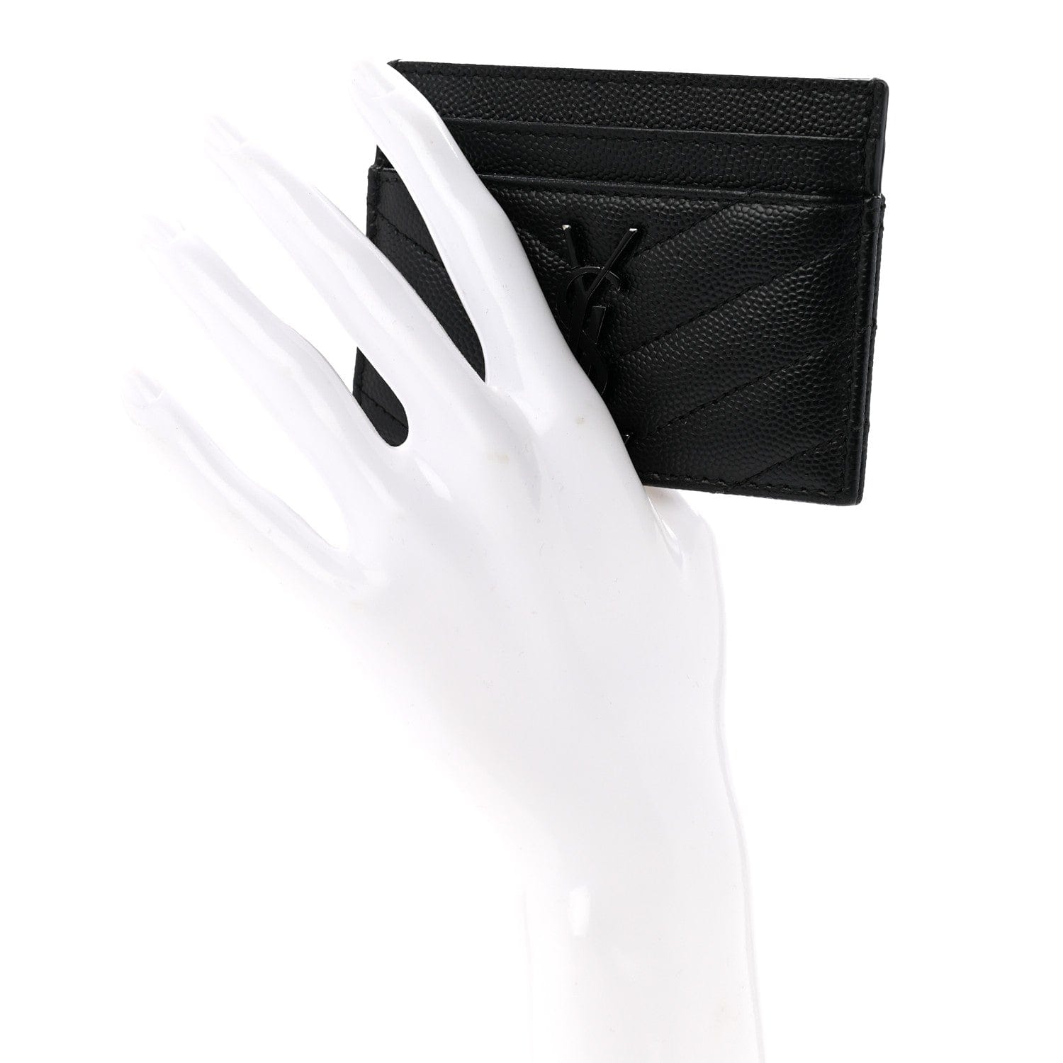 Saint Laurent Grain De Poudre Matelasse Chevron Monochrome Monogram Credit Card Case Black