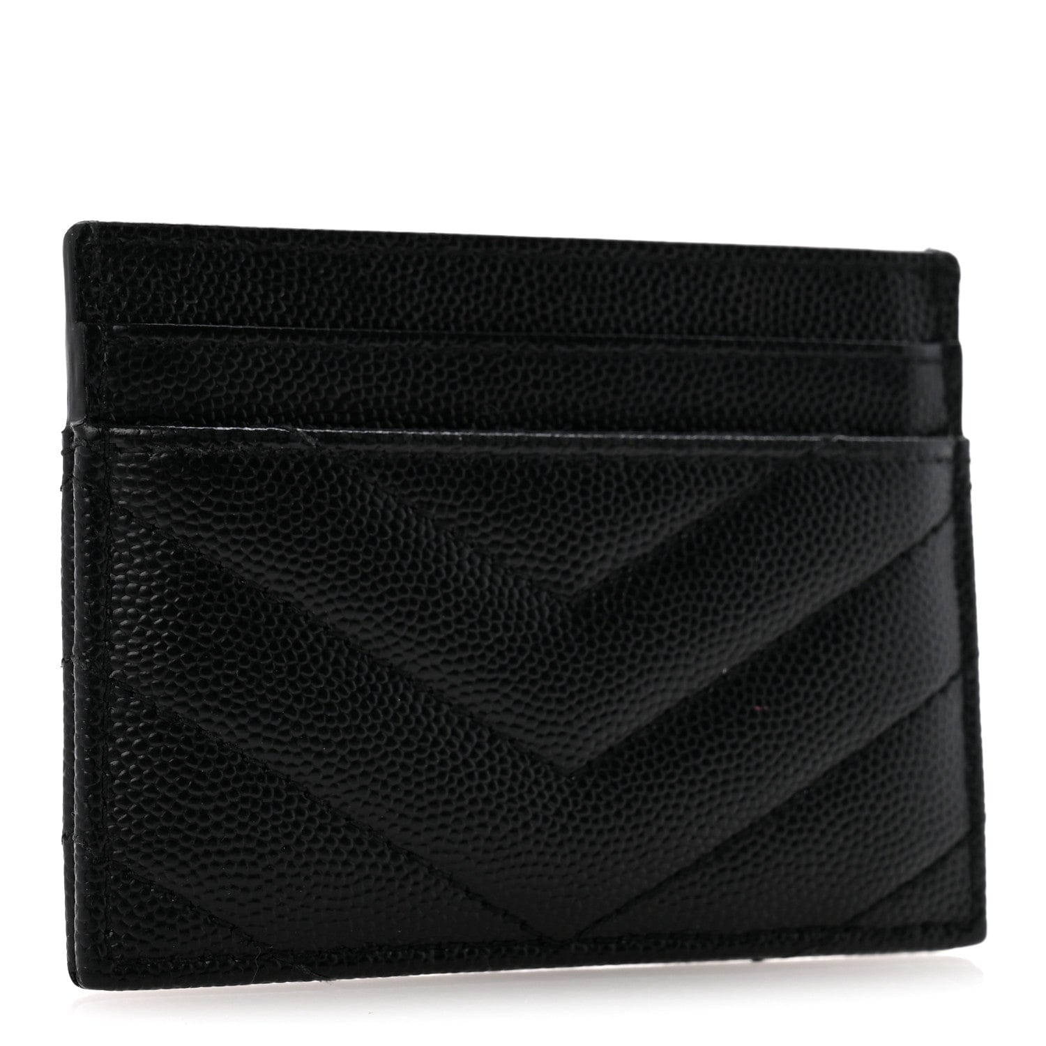 Saint Laurent Grain De Poudre Matelasse Chevron Monochrome Monogram Credit Card Case Black