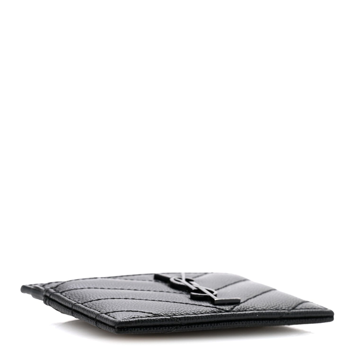 Saint Laurent Grain De Poudre Matelasse Chevron Monochrome Monogram Credit Card Case Black
