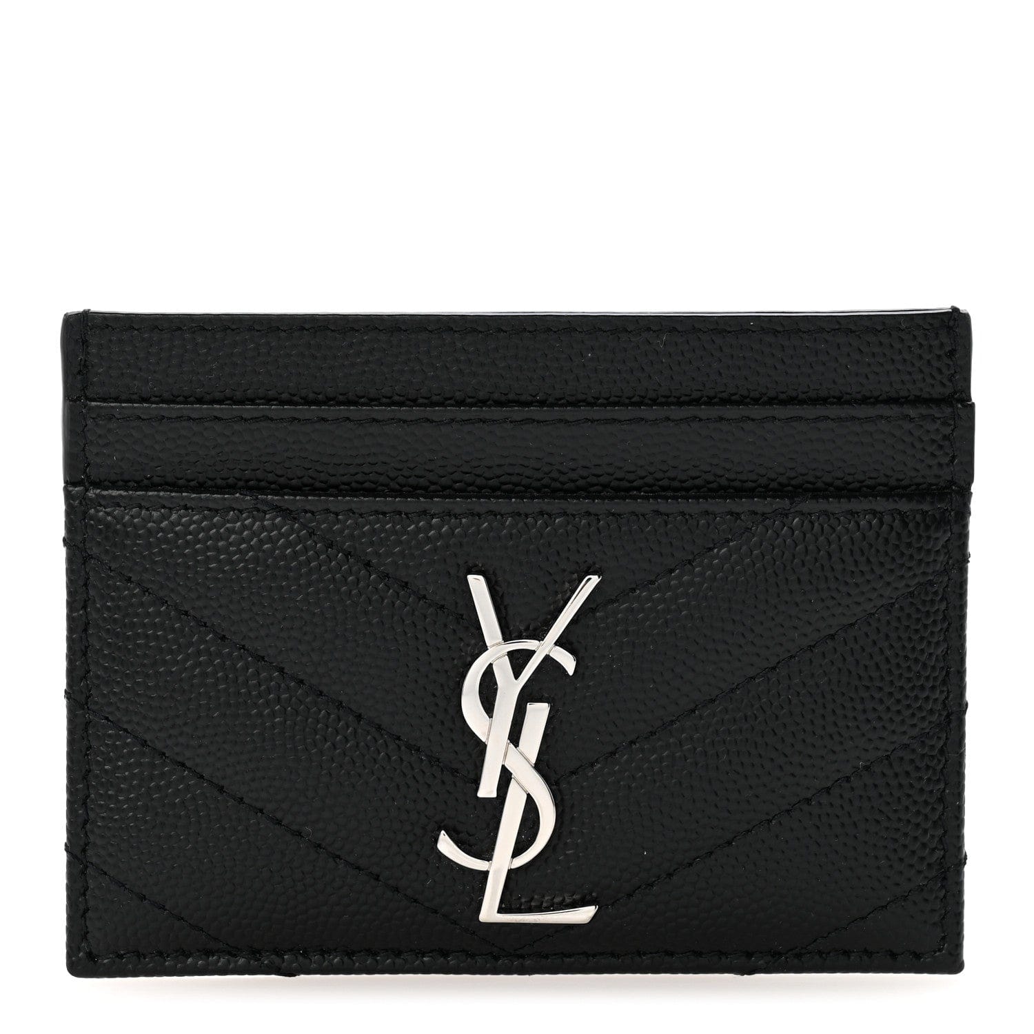 Saint Laurent Grain De Poudre Matelasse Chevron Monogram Credit Card Case Black