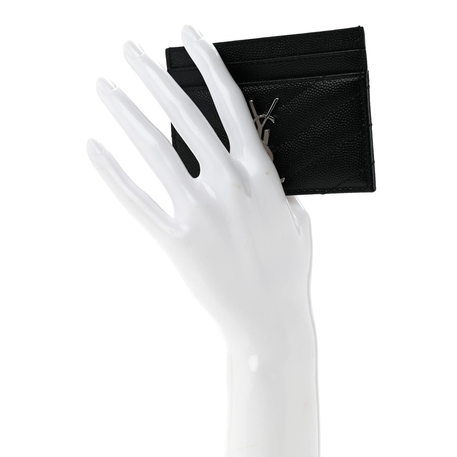 Saint Laurent Grain De Poudre Matelasse Chevron Monogram Credit Card Case Black