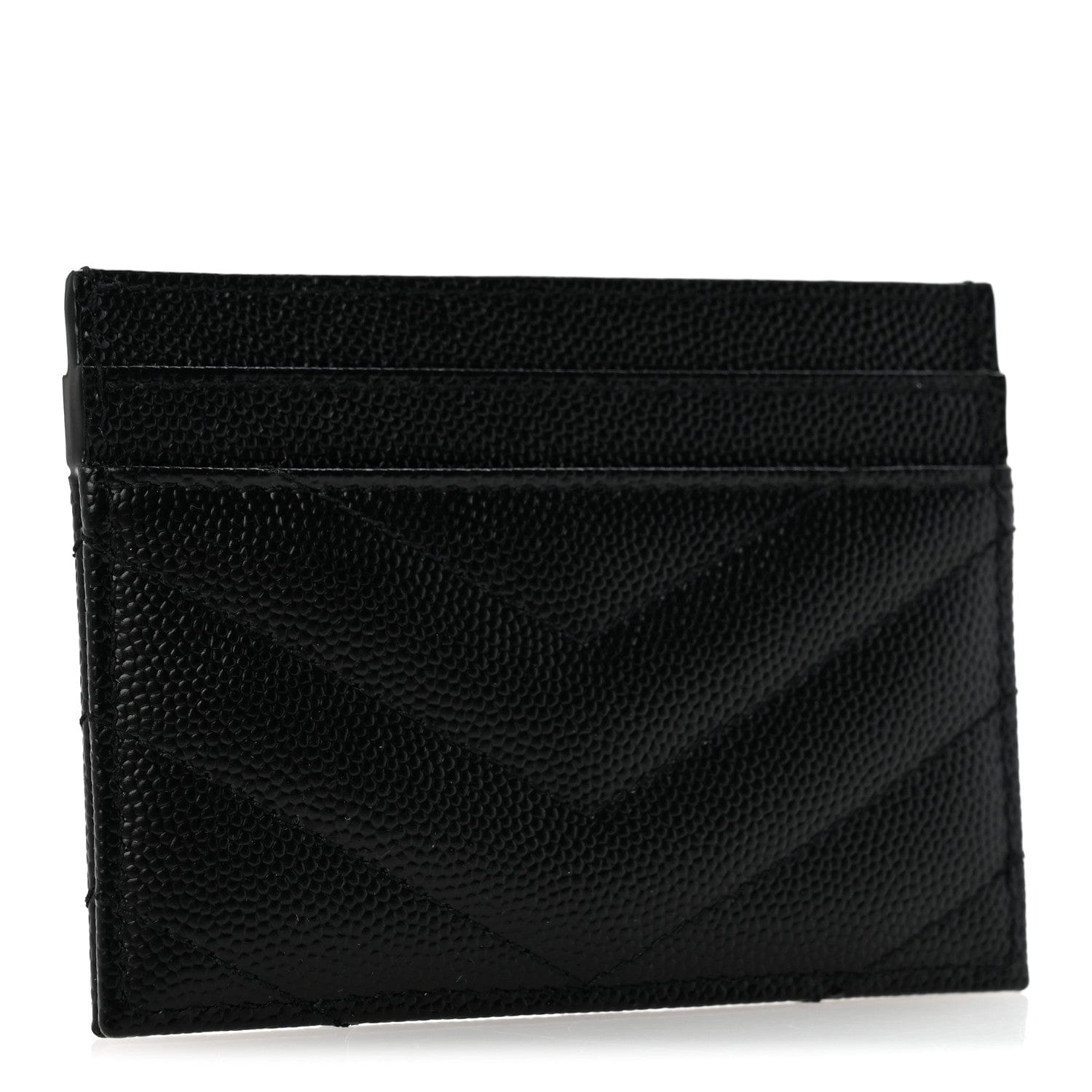 Saint Laurent Grain De Poudre Matelasse Chevron Monogram Credit Card Case Black