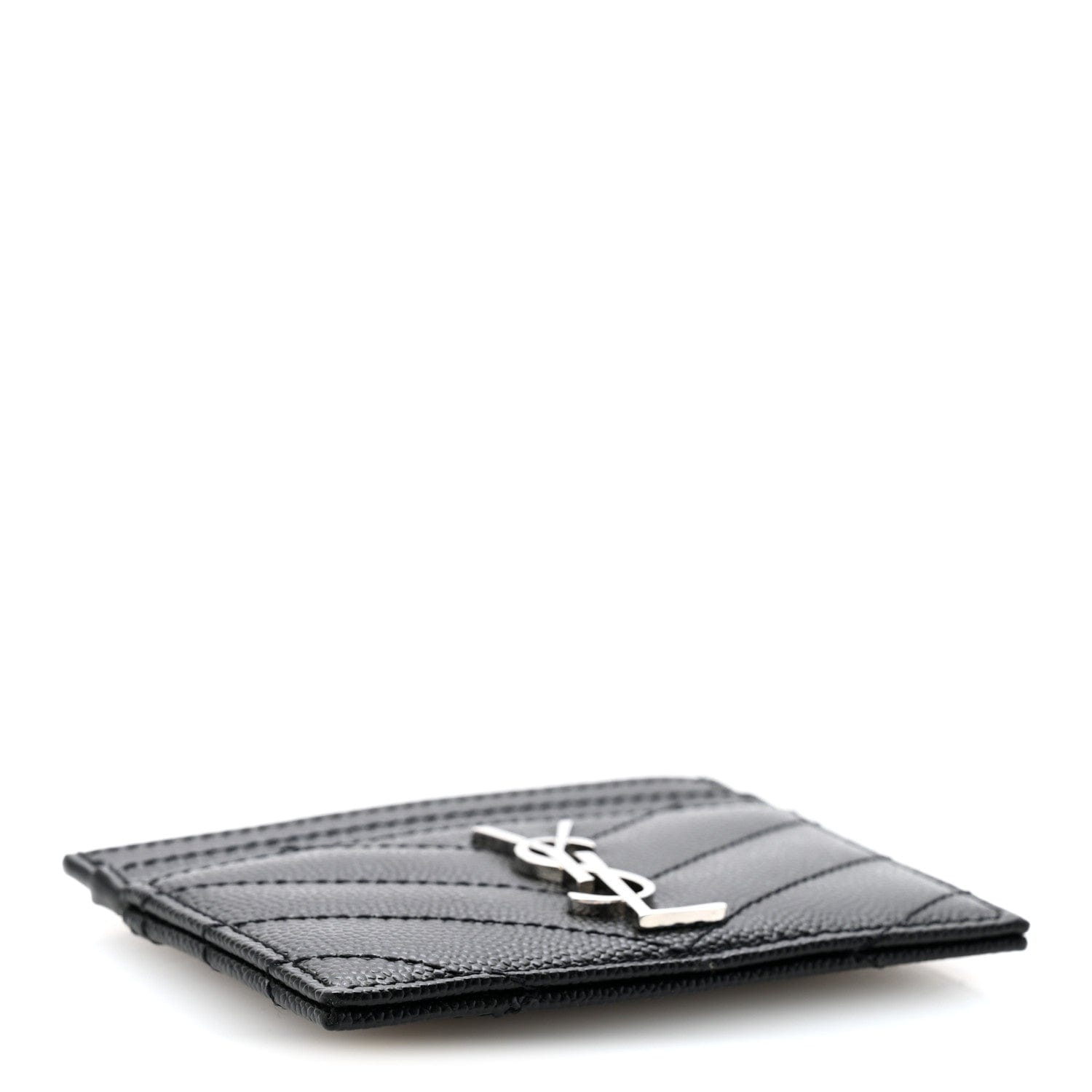 Saint Laurent Grain De Poudre Matelasse Chevron Monogram Credit Card Case Black