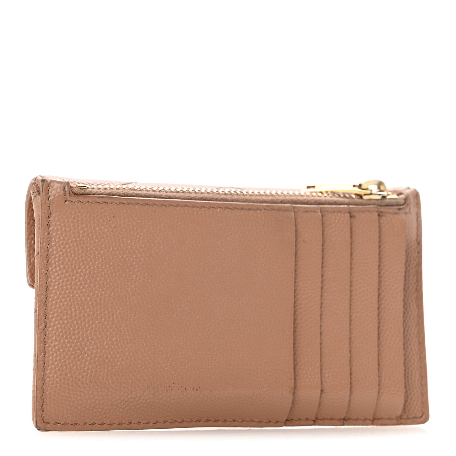 Saint Laurent Grain De Poudre Matelasse Chevron Monogram Compact Wallet Case Dark Beige