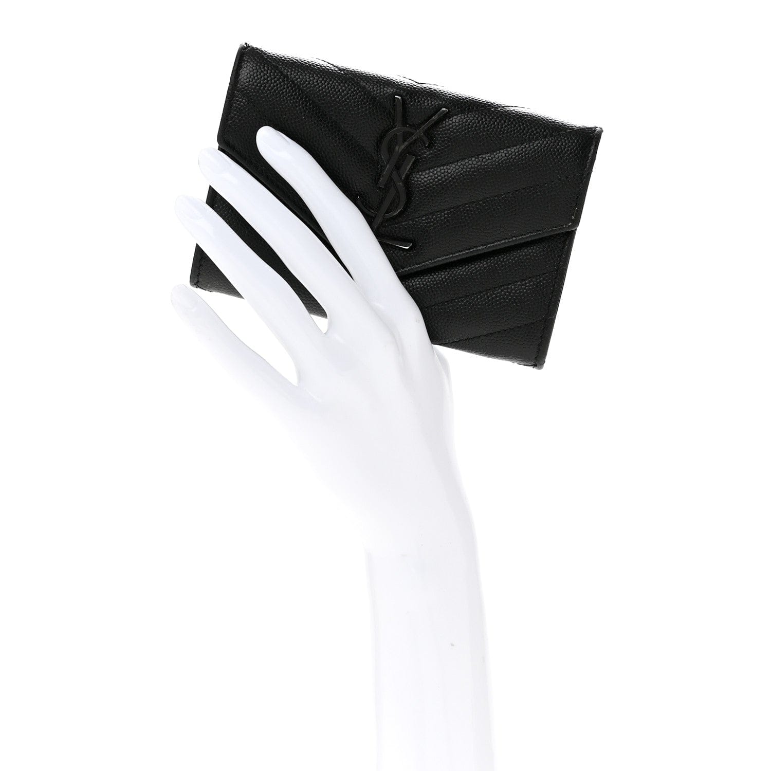Saint Laurent Grain De Poudre Matelasse Chevron Small Monochrome Monogram Envelope Wallet Black Black