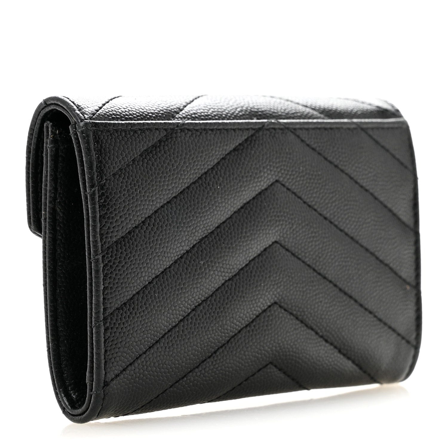 Saint Laurent Grain De Poudre Matelasse Chevron Small Monochrome Monogram Envelope Wallet Black Black