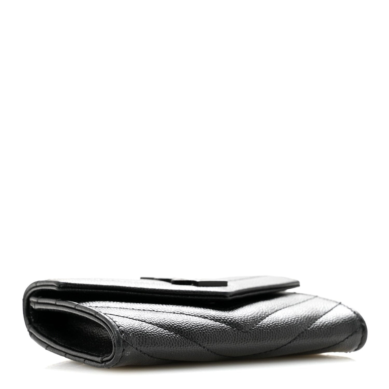 Saint Laurent Grain De Poudre Matelasse Chevron Small Monochrome Monogram Envelope Wallet Black Black