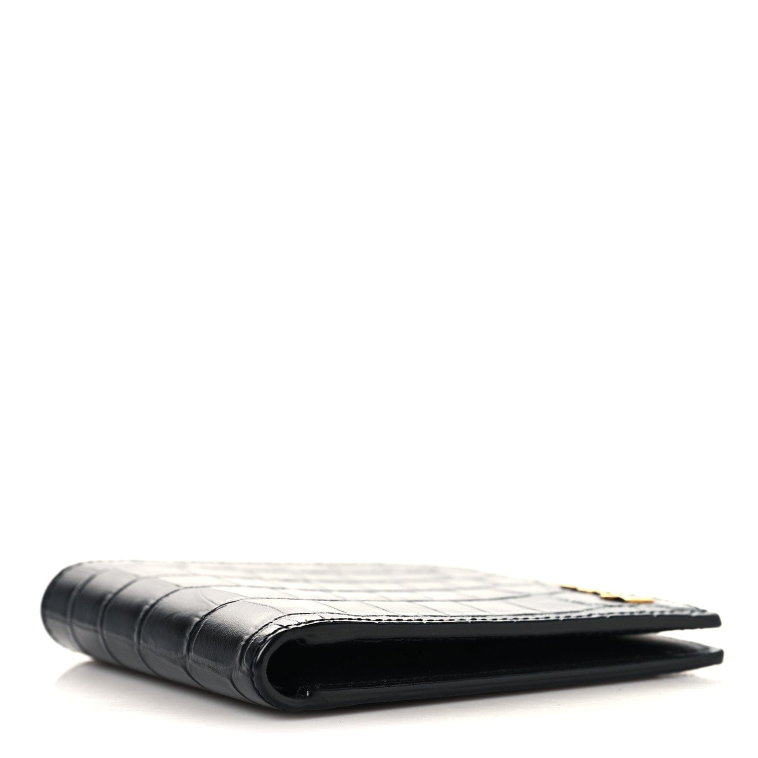 Saint Laurent Calfskin Crocodile Embossed Tiny Cassandre East West Wallet Black