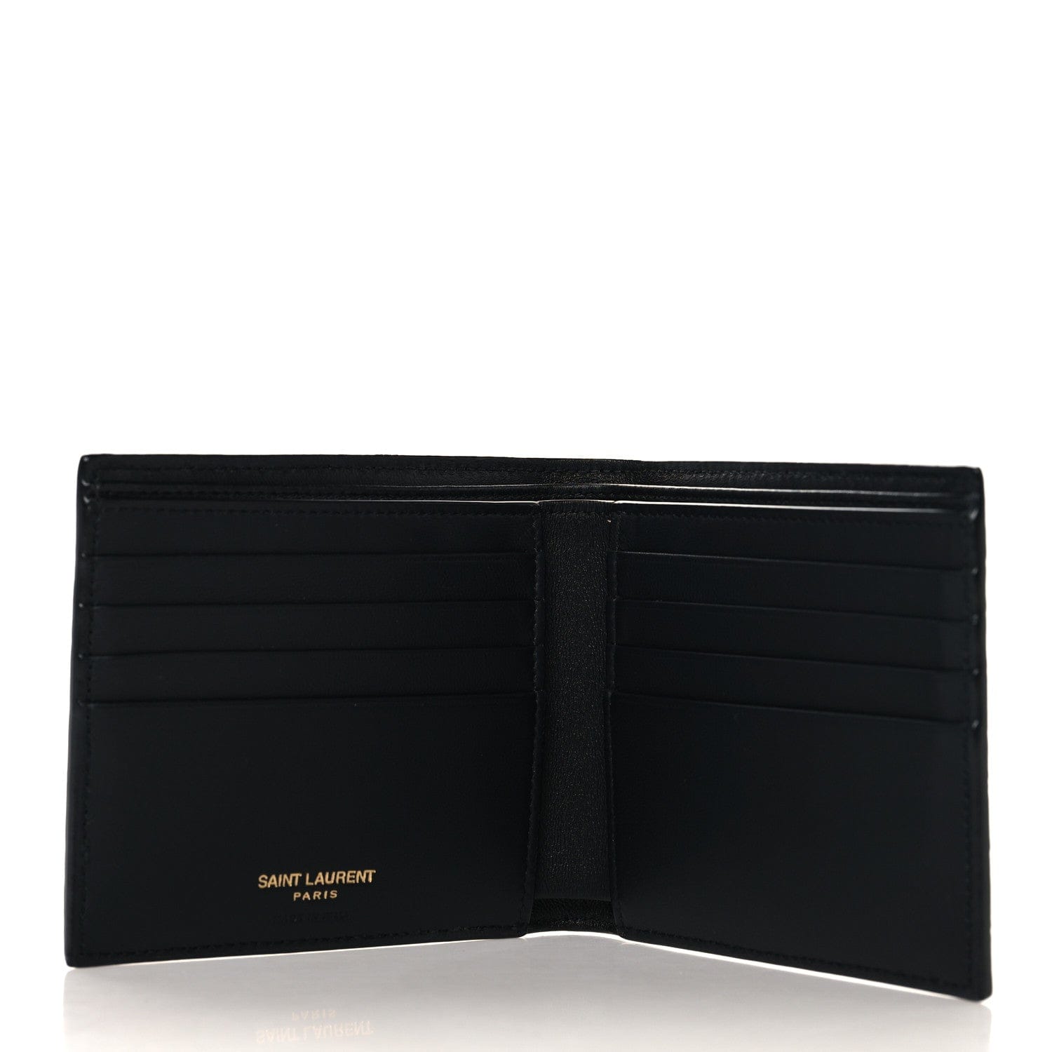 Saint Laurent Calfskin Crocodile Embossed Tiny Cassandre East West Wallet Black