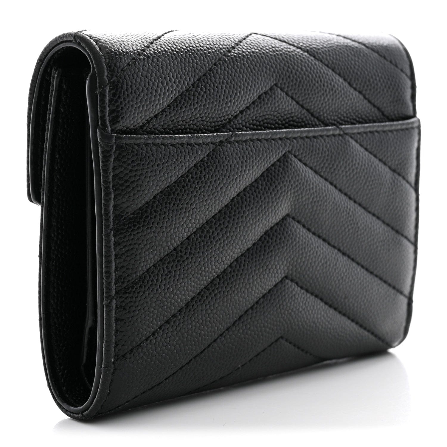 Saint Laurent Grain De Poudre Matelasse Chevron Monogram Compact Tri Fold Wallet Black