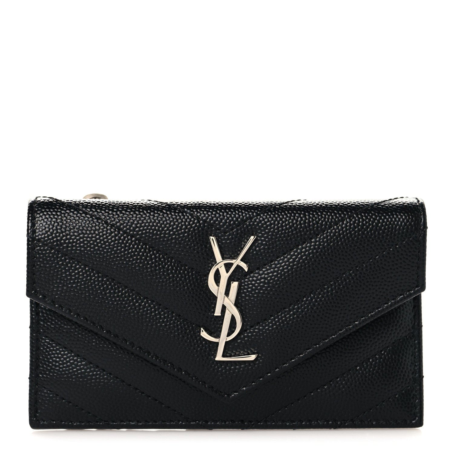 Saint Laurent Grain De Poudre Matelasse Chevron Monogram Compact Wallet Black