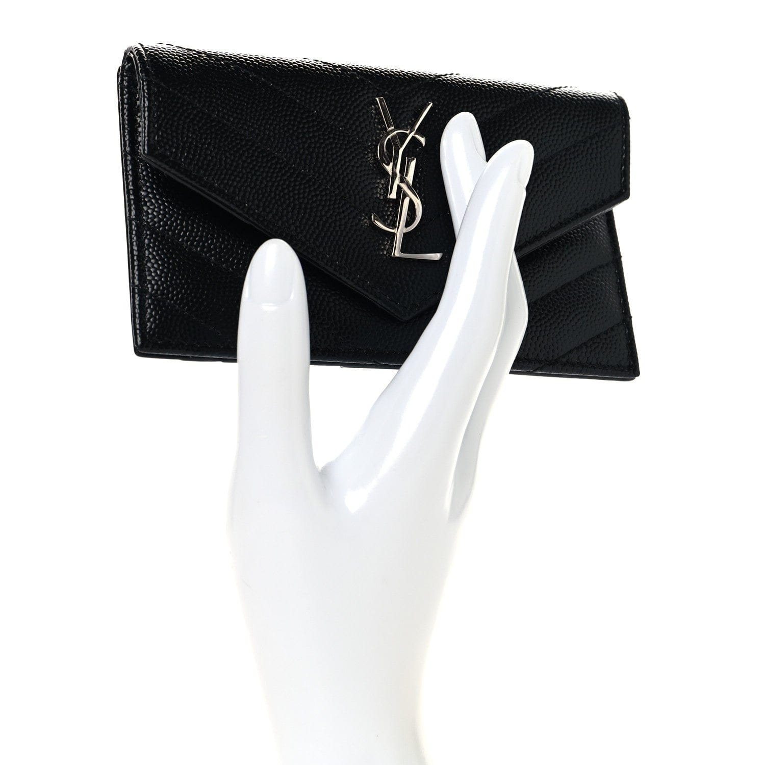 Saint Laurent Grain De Poudre Matelasse Chevron Monogram Compact Wallet Black