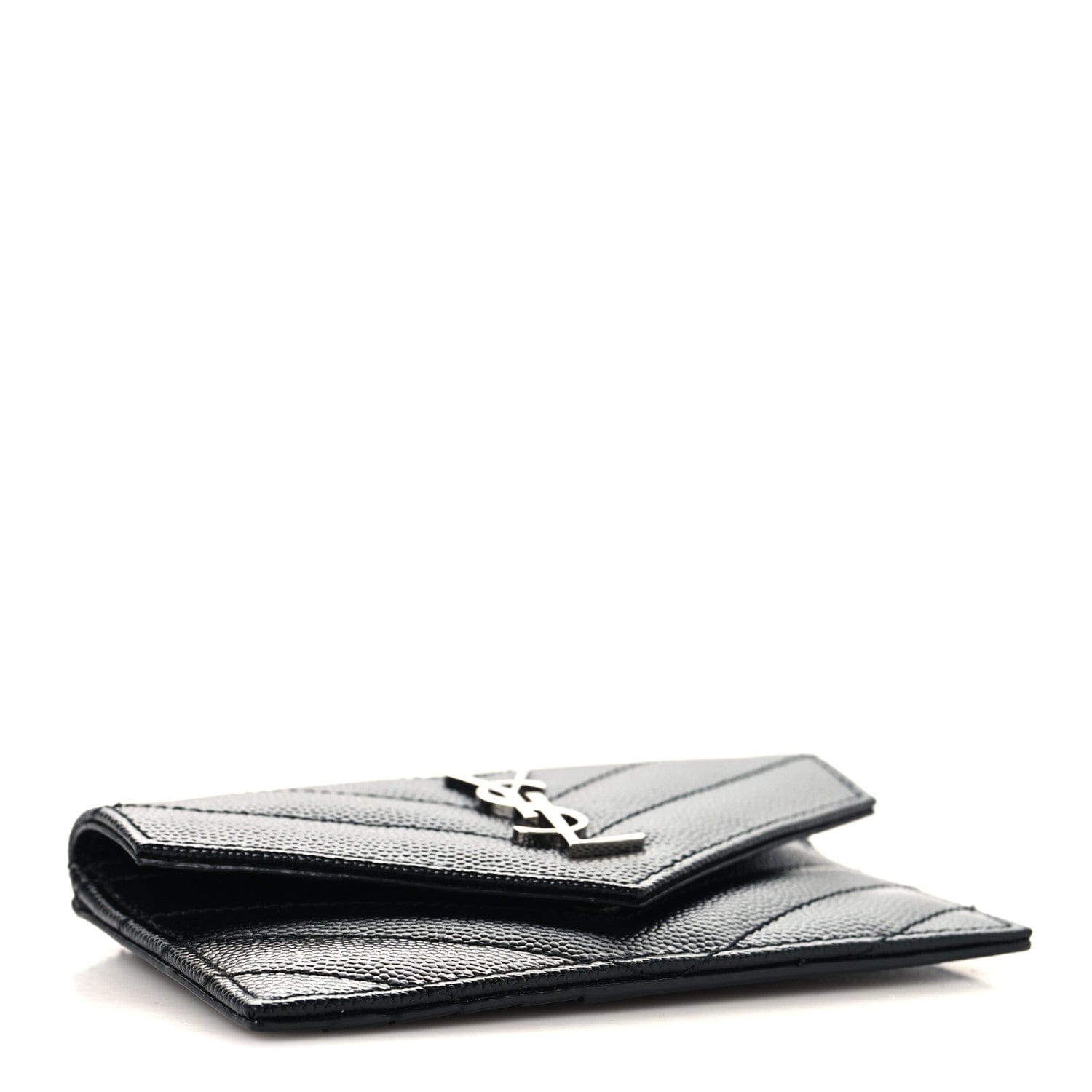 Saint Laurent Grain De Poudre Matelasse Chevron Monogram Compact Wallet Black