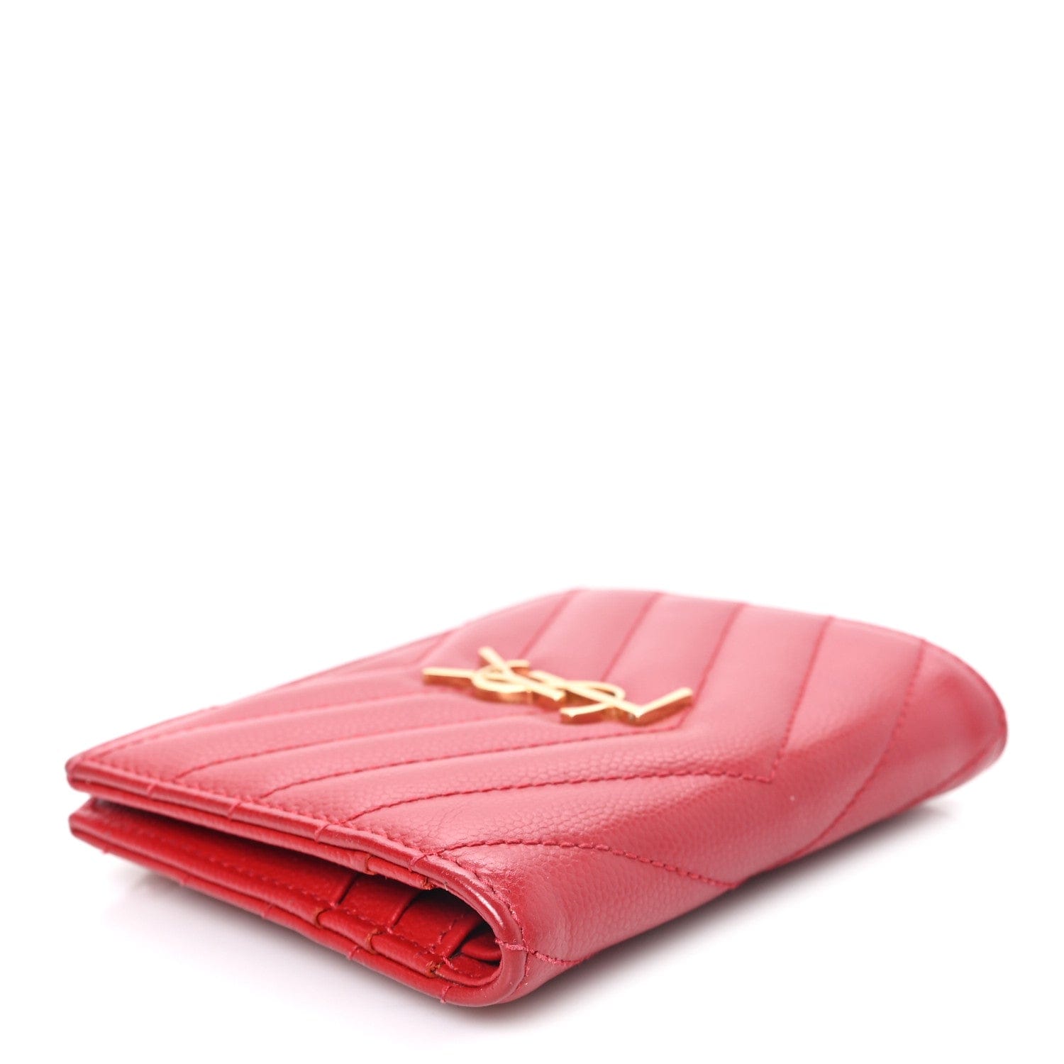 Saint Laurent Grain De Poudre Matelasse Chevron Monogram Zipped Card Case Rouge Eros