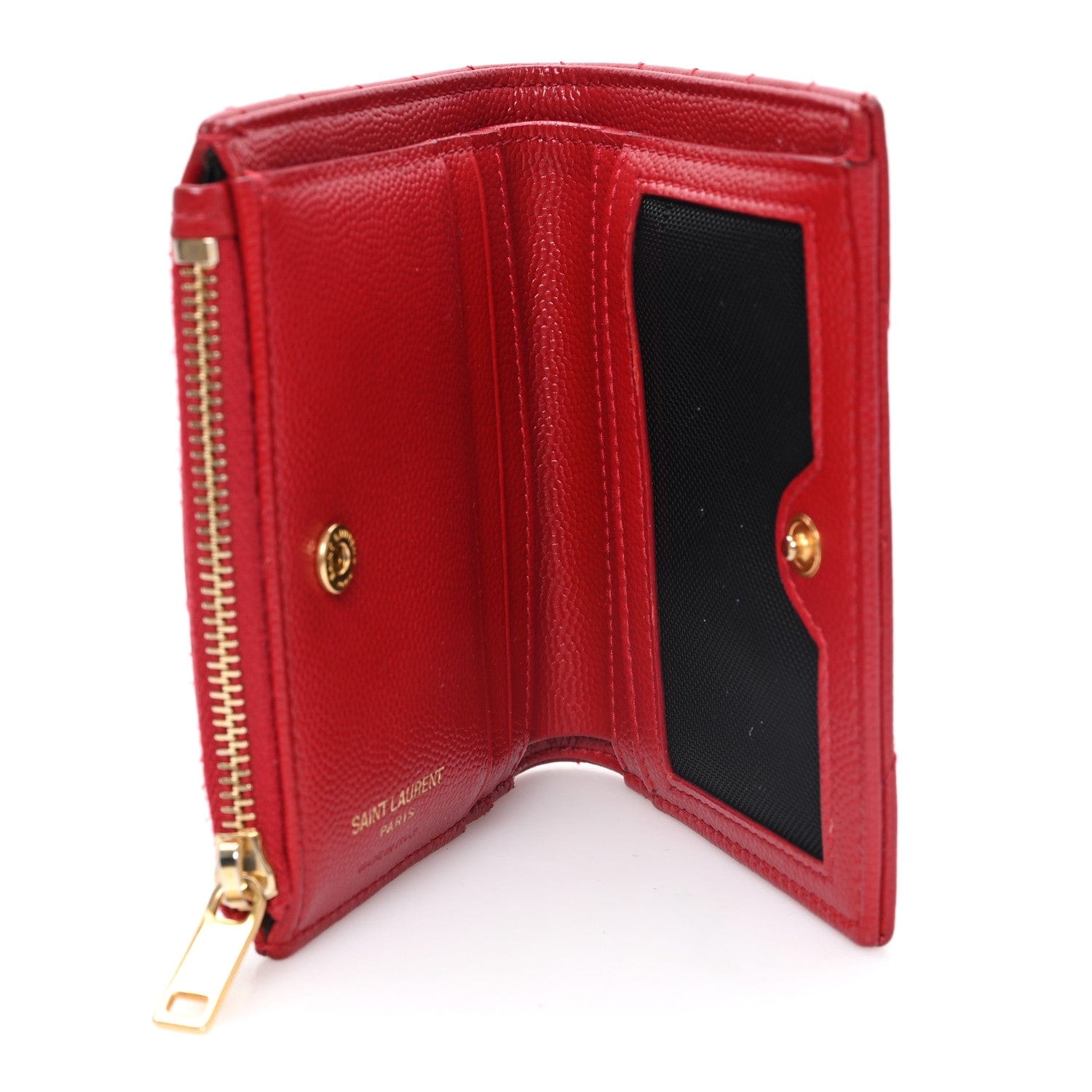Saint Laurent Grain De Poudre Matelasse Chevron Monogram Zipped Card Case Rouge Eros
