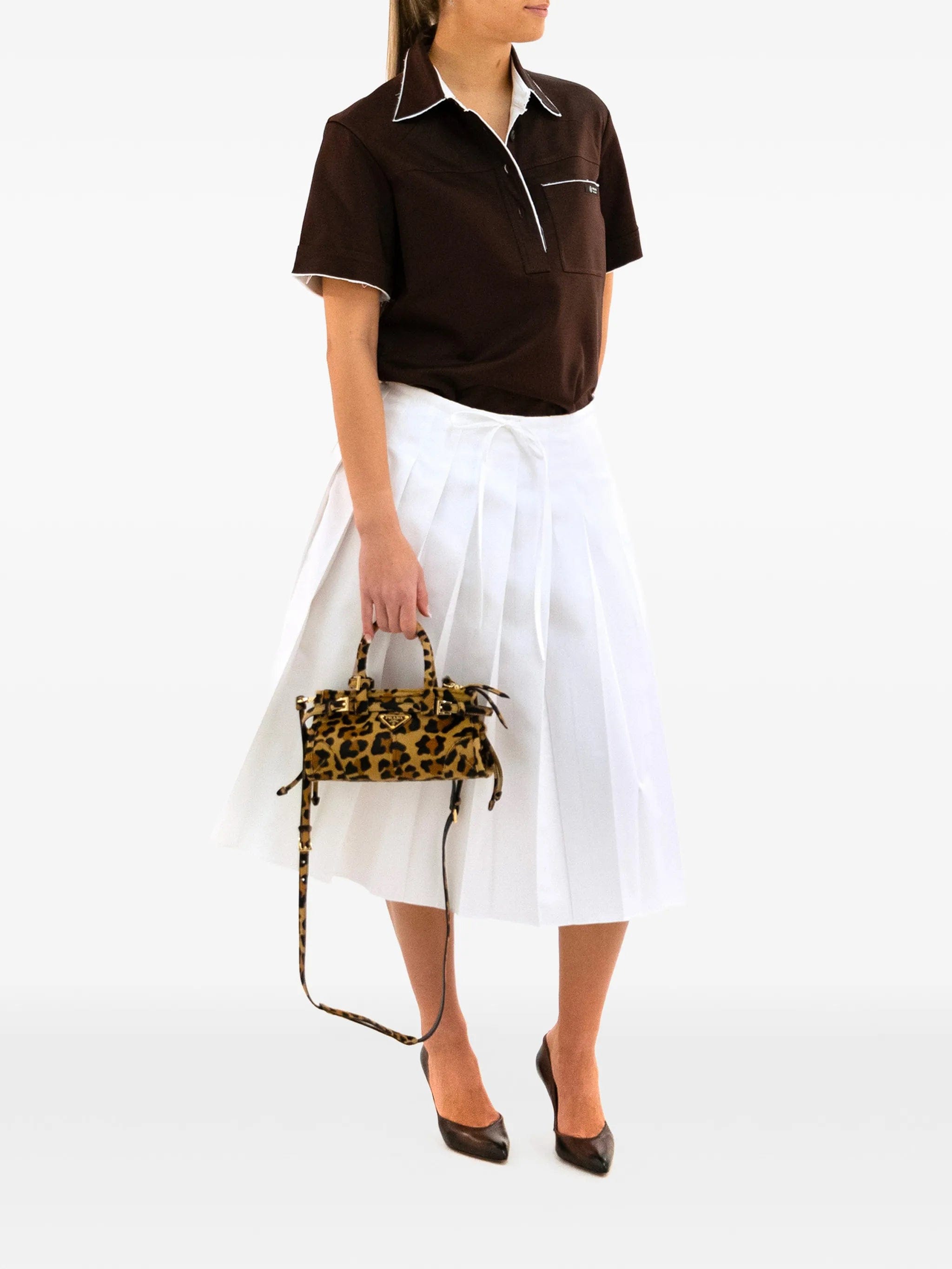 Prada tie pleated midi skirt