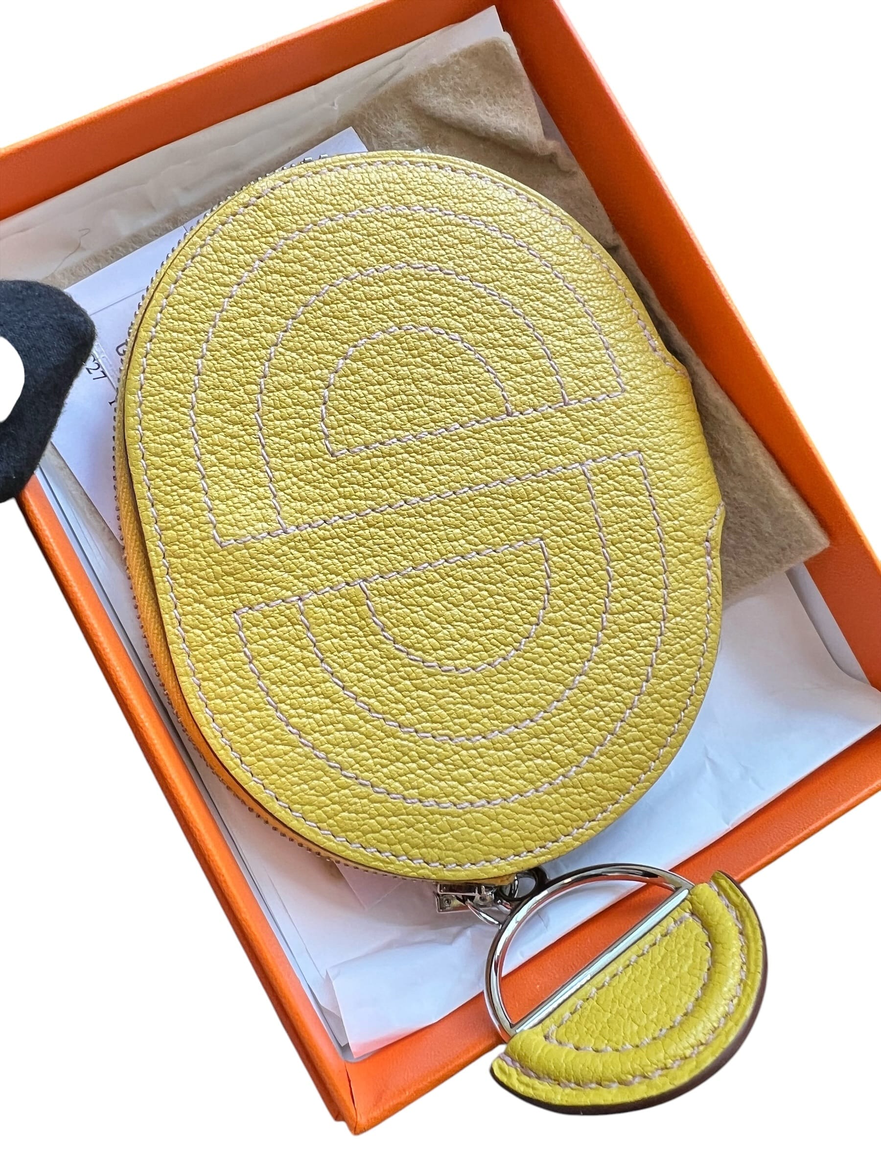 Hermes In The Loop Mini Card Holder Jaune Chevre PHW #D SSLG1031