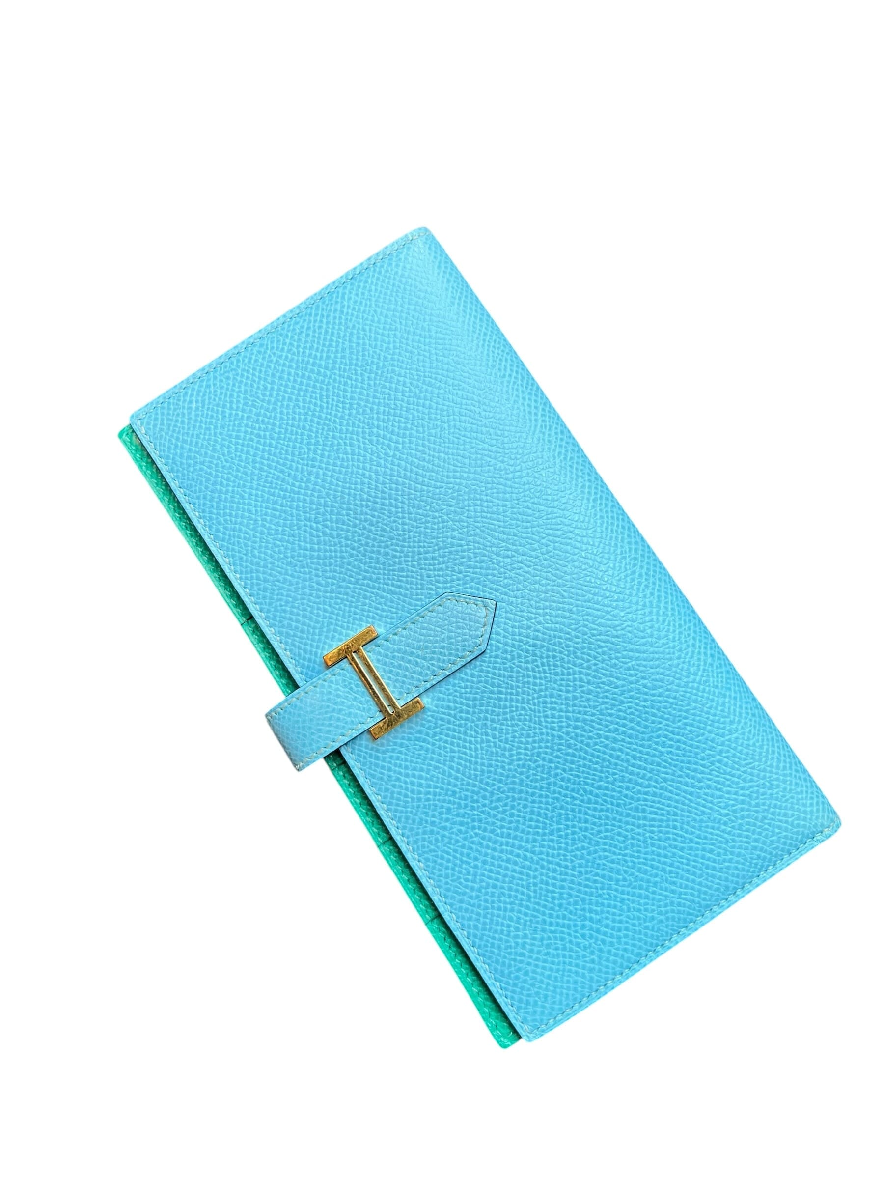 Hermes Bearn Wallet Blue Celeste/Vert Jade Epsom GHW #U SSLG1023