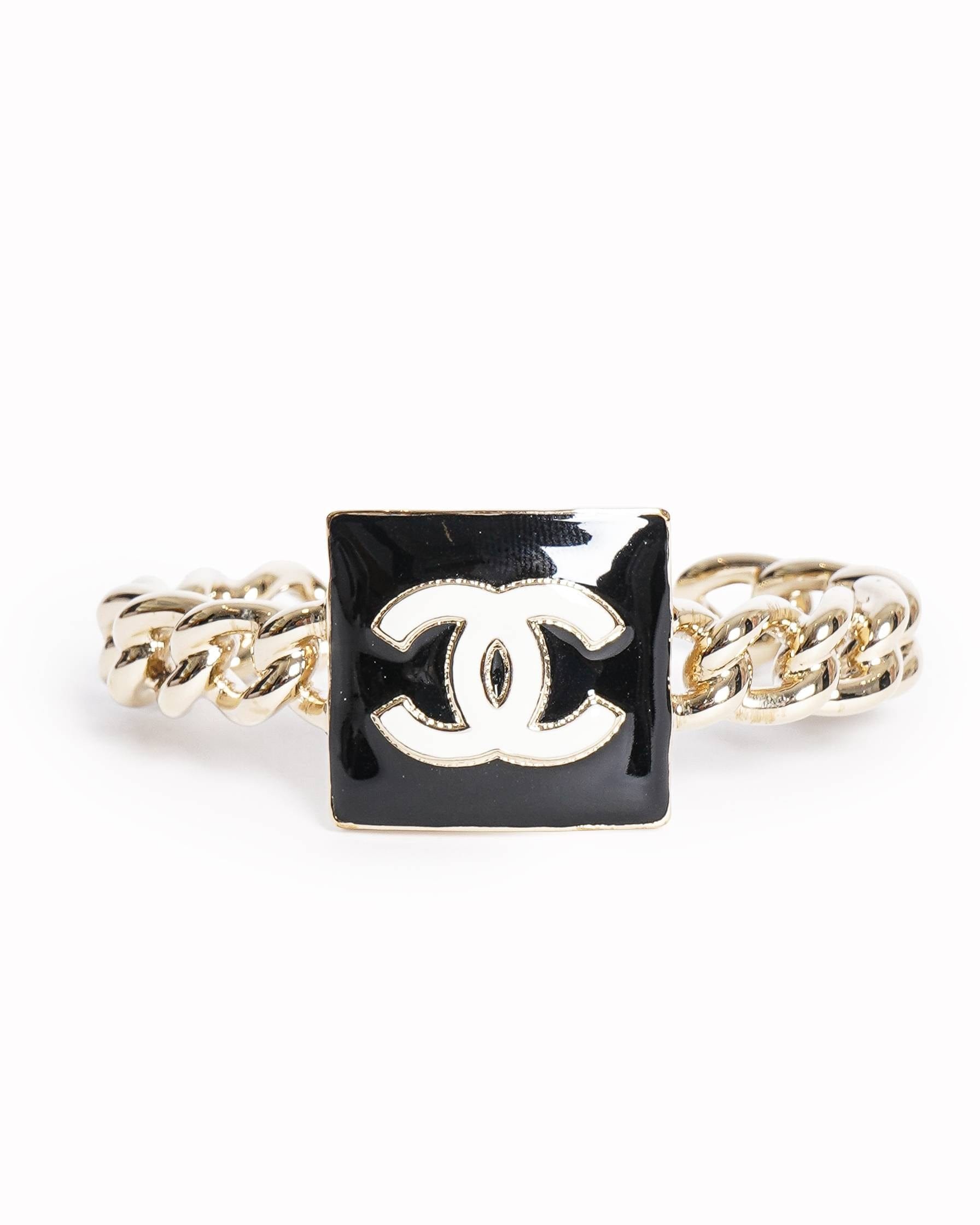 Chanel cc black enamel chain bangle cuff