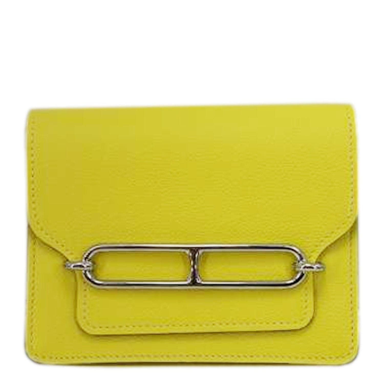 HERMES Roulis Slim Evercolor Mini Pebbled Calfskin Leather Wallet Lime Yellow