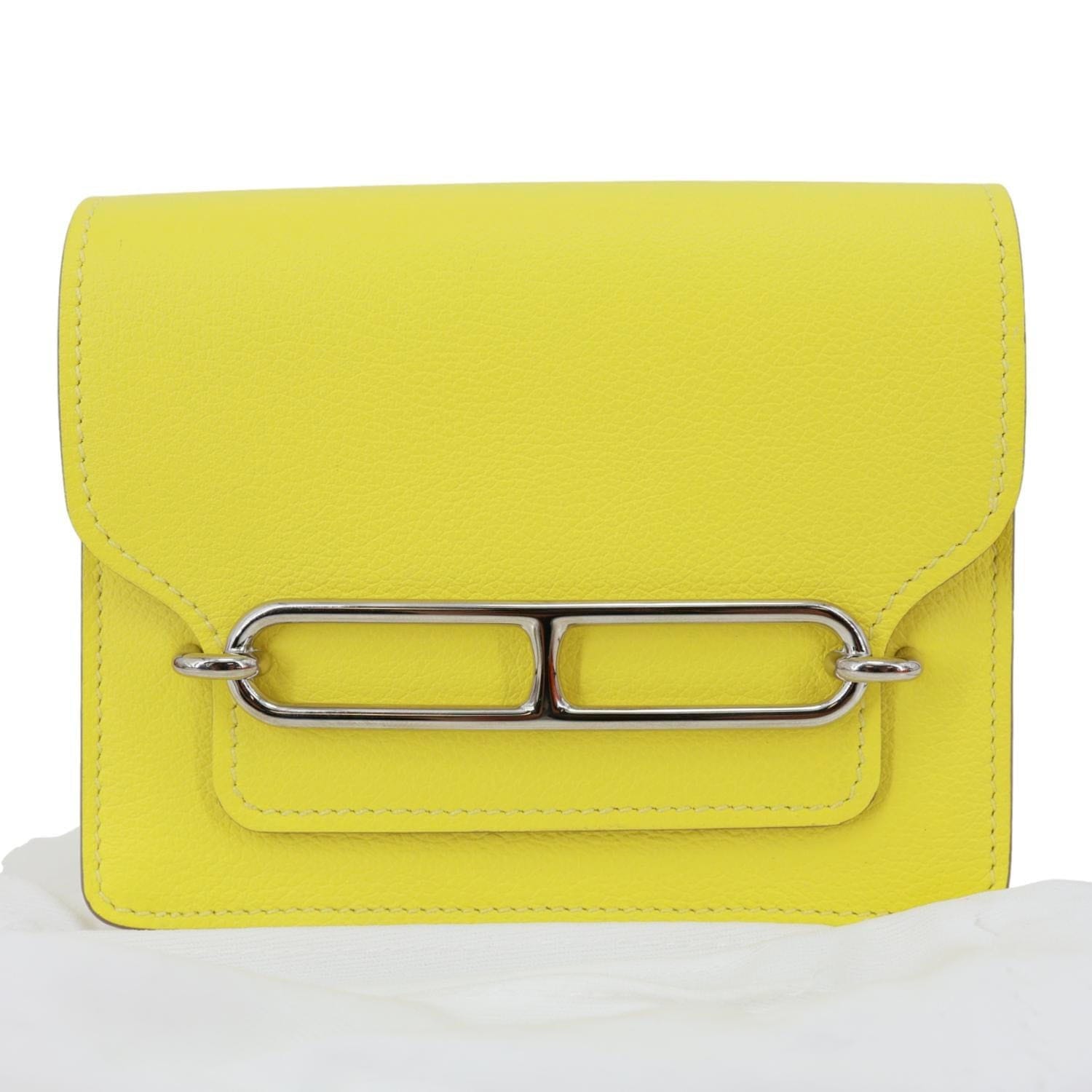 HERMES Roulis Slim Evercolor Mini Pebbled Calfskin Leather Wallet Lime Yellow