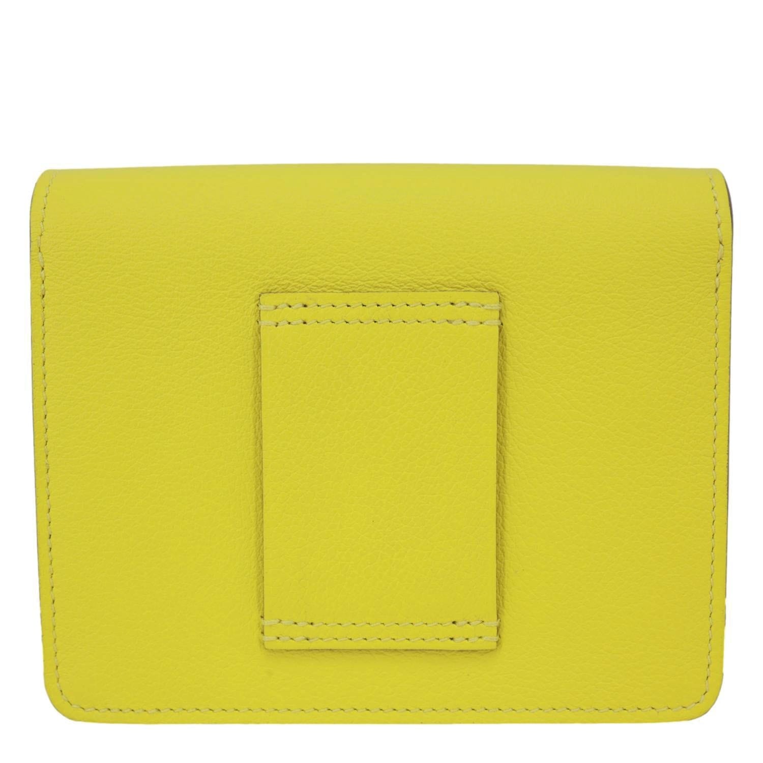 HERMES Roulis Slim Evercolor Mini Pebbled Calfskin Leather Wallet Lime Yellow