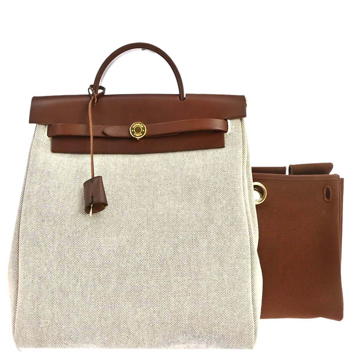 Hermes Beige Brown Toile H Herbag a Dos 2 in 1 Backpack