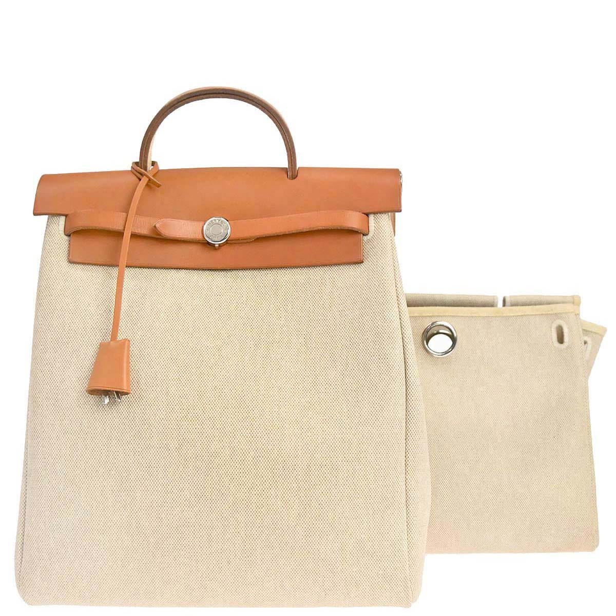 Hermes Natural Toile H Herbag a Dos 2 in 1 Backpack