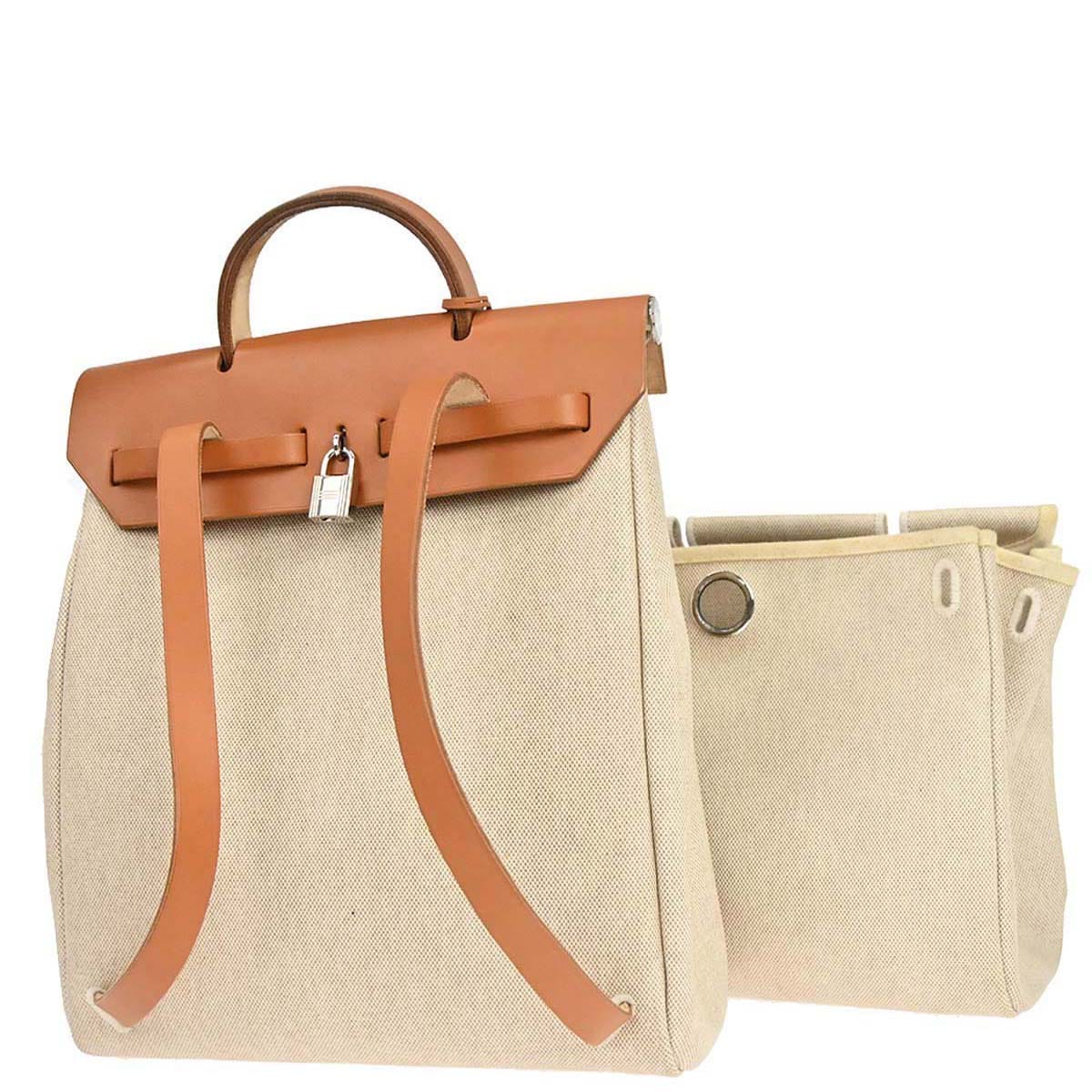 Hermes Natural Toile H Herbag a Dos 2 in 1 Backpack