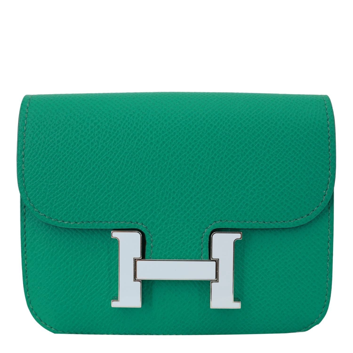 HERMES Constance Slim Grained Calfskin Leather Wallet Vert Vertigo