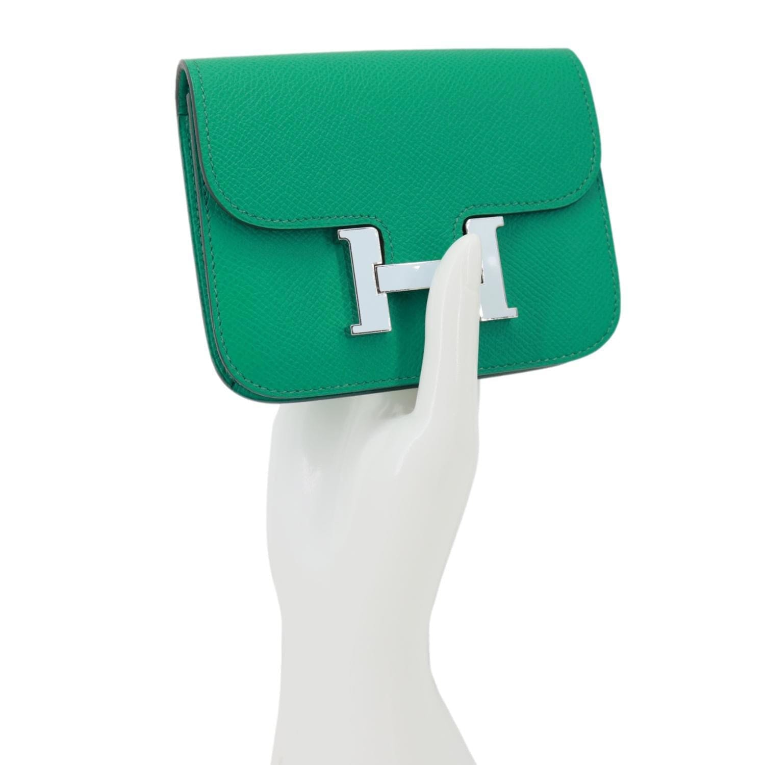 HERMES Constance Slim Grained Calfskin Leather Wallet Vert Vertigo