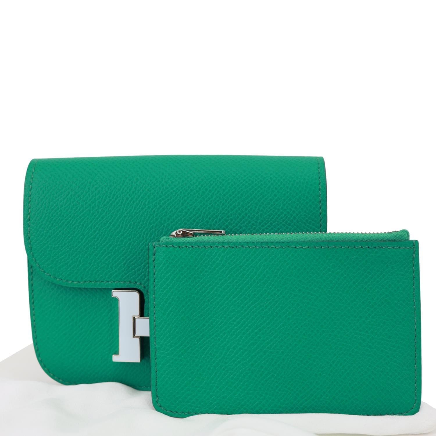 HERMES Constance Slim Grained Calfskin Leather Wallet Vert Vertigo
