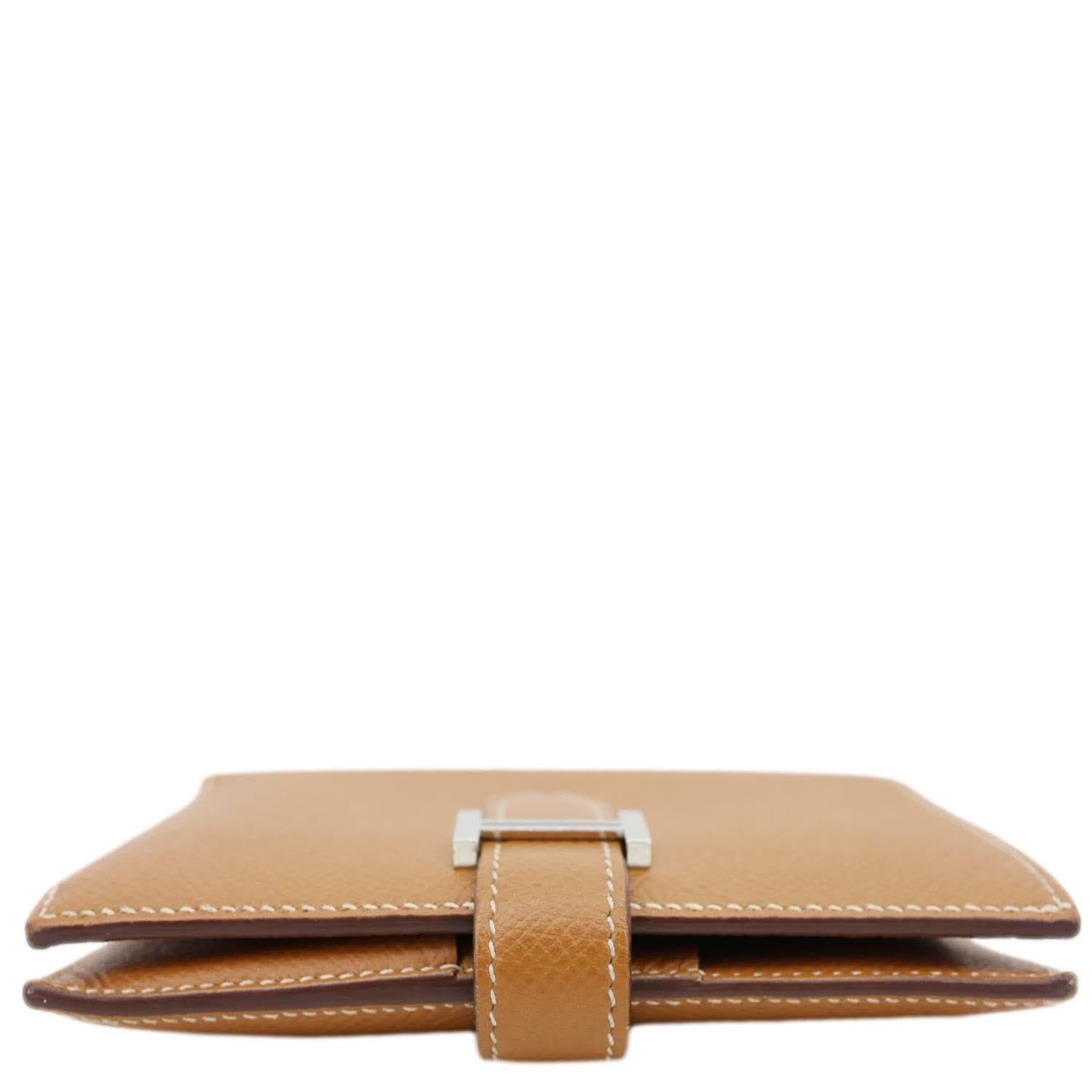 HERMES Bearn Leather Compact Wallet Brown