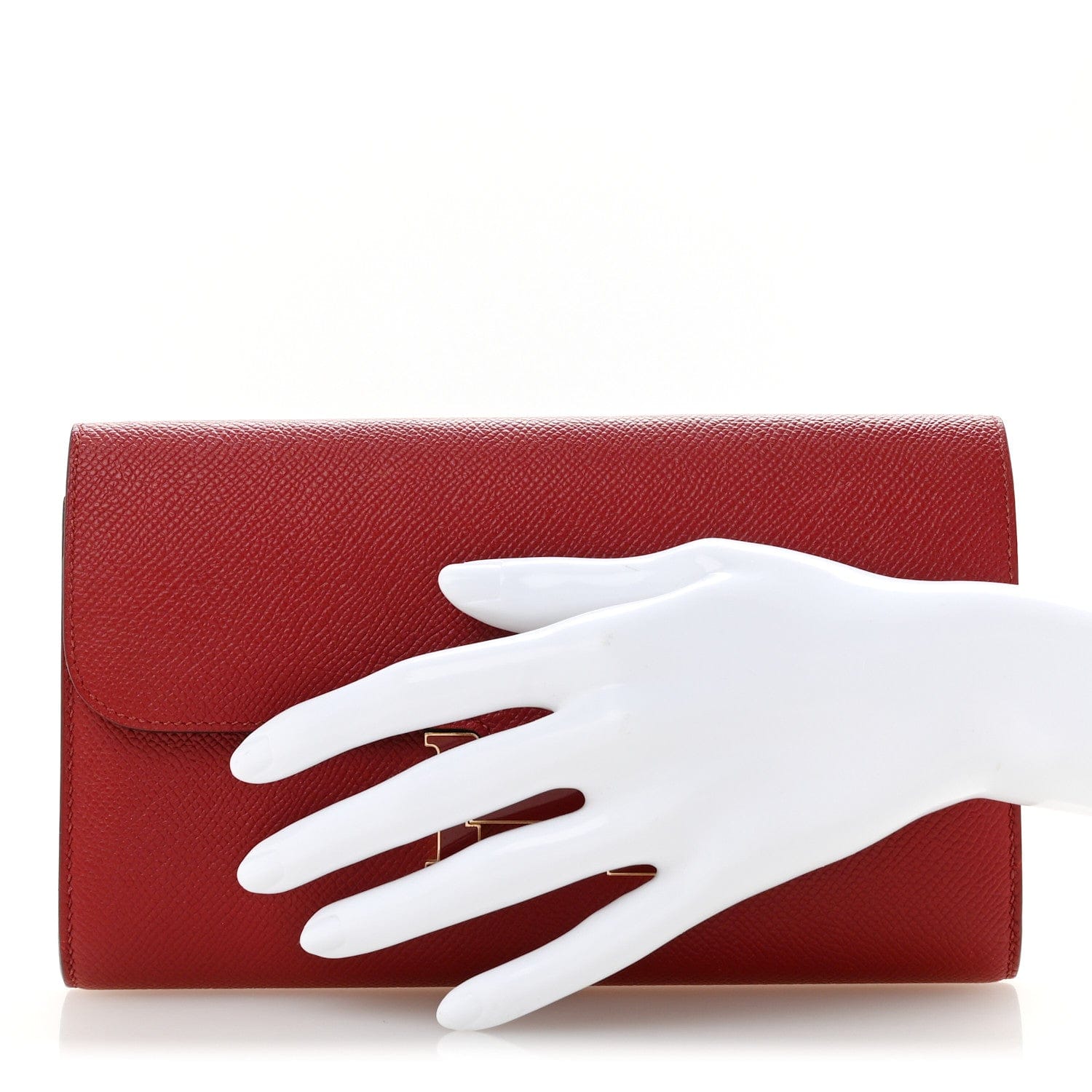 Hermes Epsom Enamel Constance Long Wallet Rouge Grenat