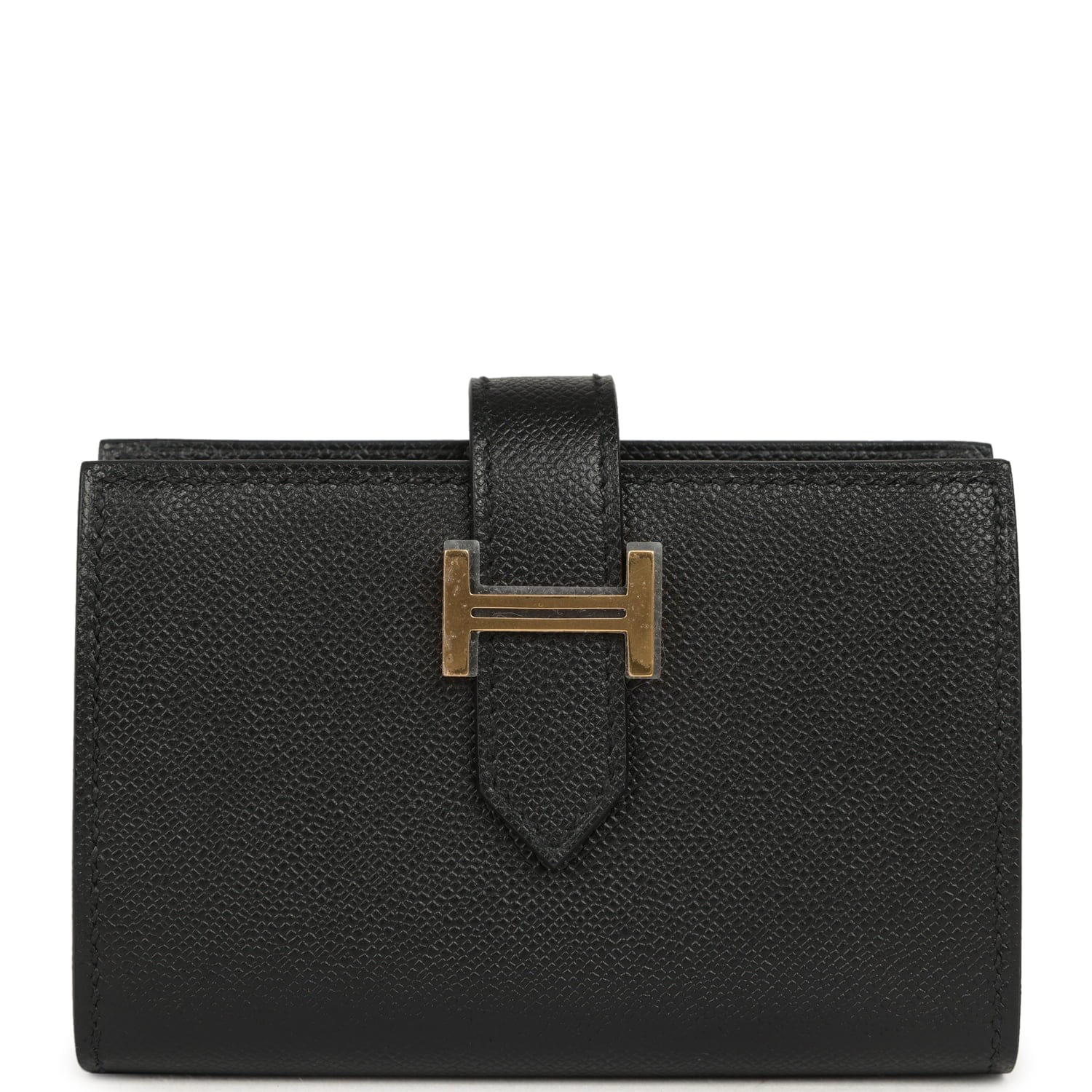 Hermes Bearn Mini Wallet Black Madame Gold Hardware