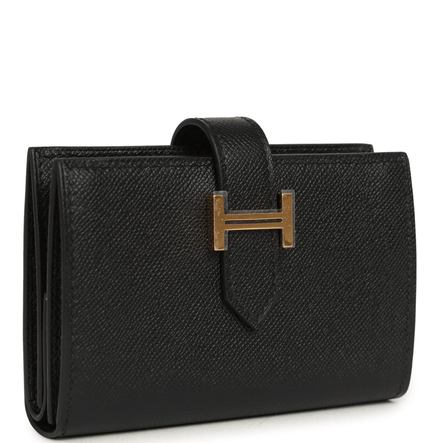 Hermes Bearn Mini Wallet Black Madame Gold Hardware