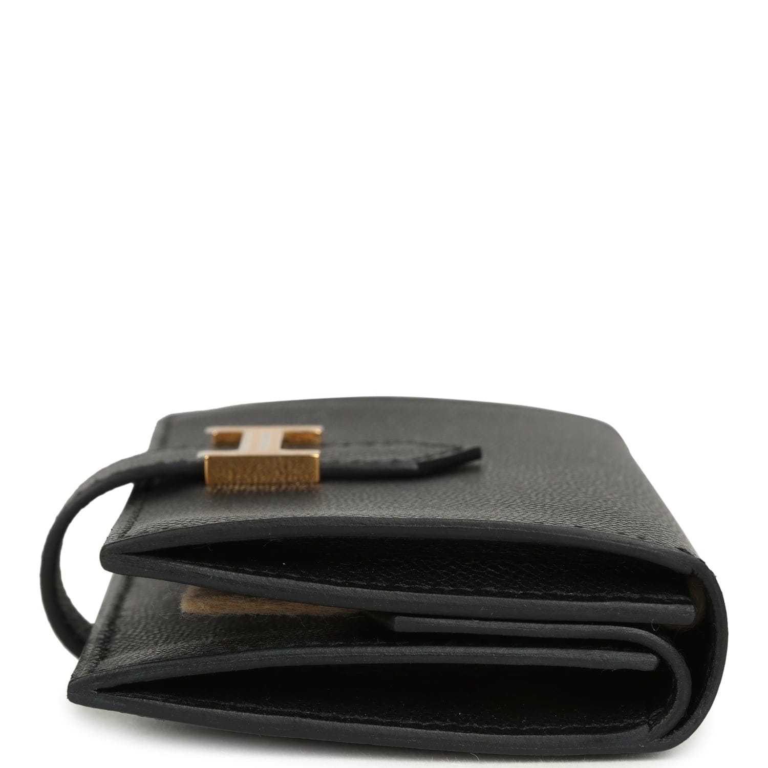 Hermes Bearn Mini Wallet Black Madame Gold Hardware