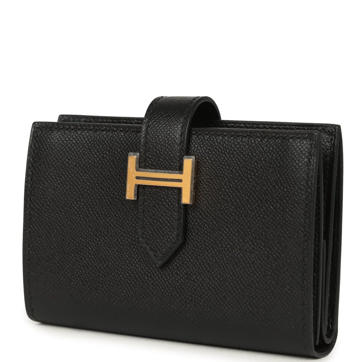 Hermes Bearn Mini Wallet Black Madame Gold Hardware