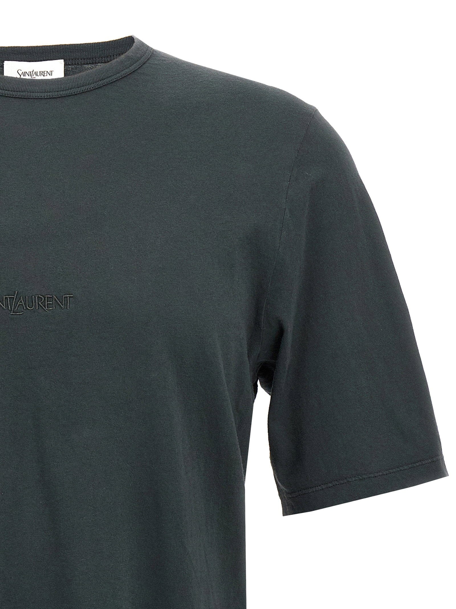 Saint Laurent Logo - Embroidered Cotton T - shirt — black