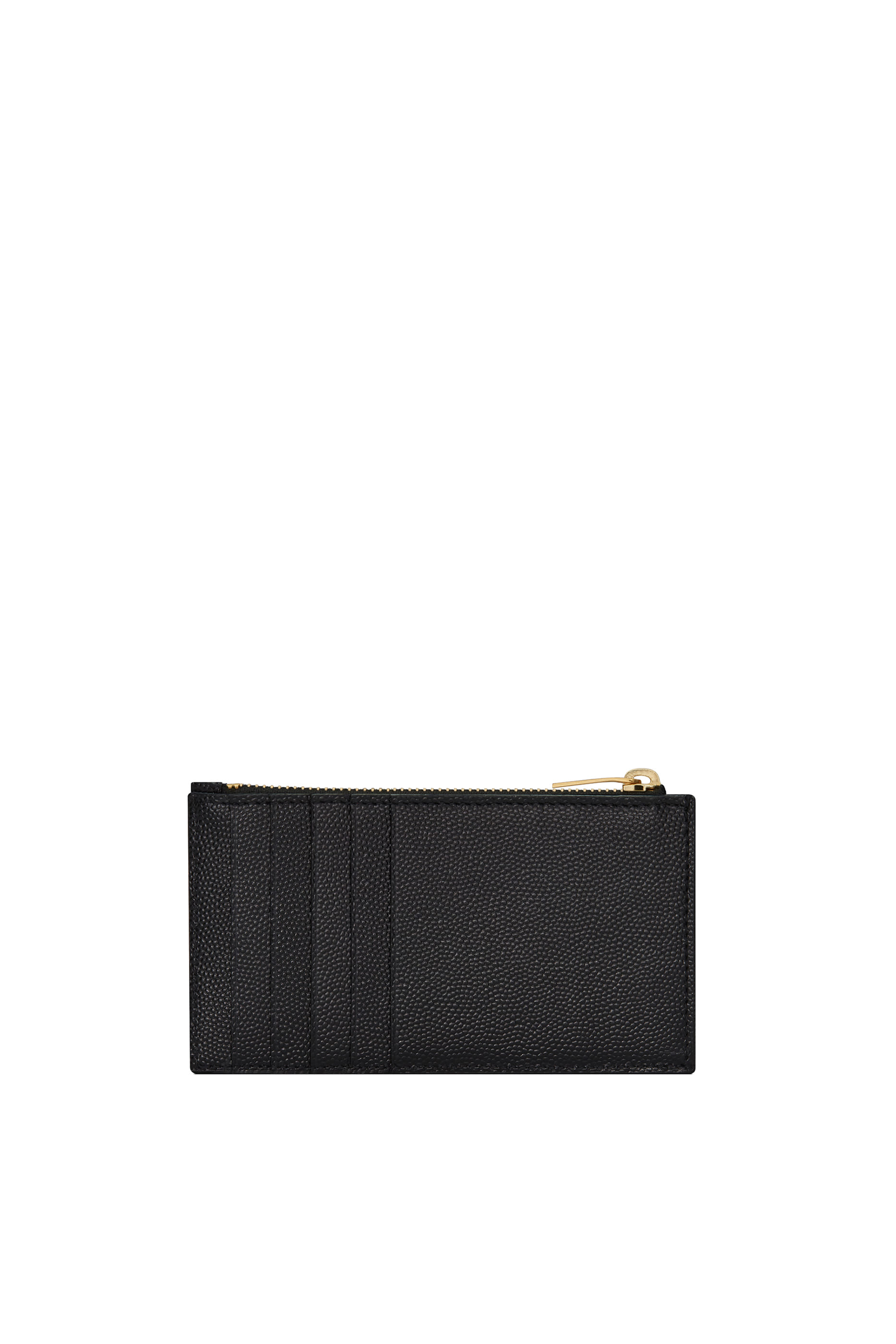 Saint Laurent Monogram Fragments Zippered Card Case in Grain de Poudre Embossed Leather
