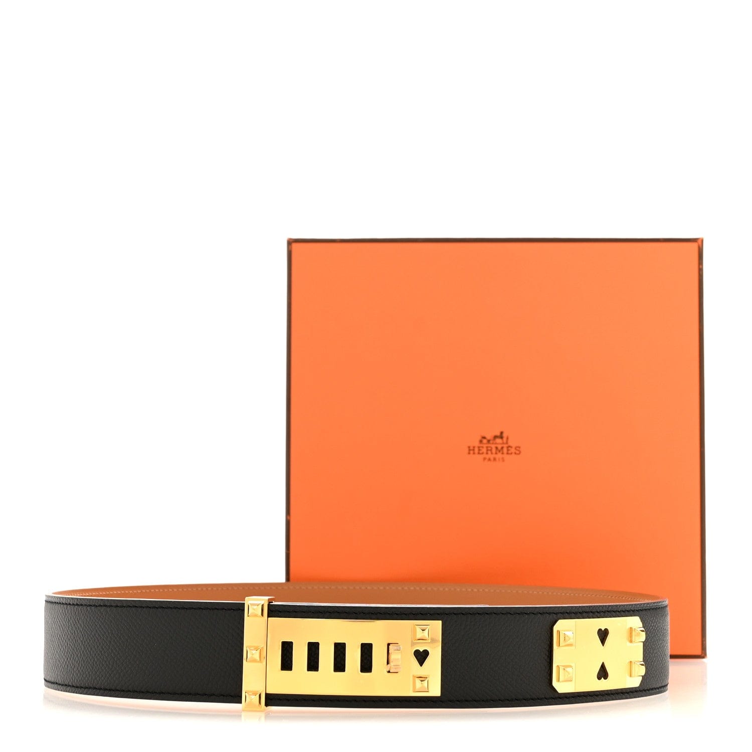 Hermes Epsom 35 mm Collier de Chien As De Coeur 75 30 Black Gold
