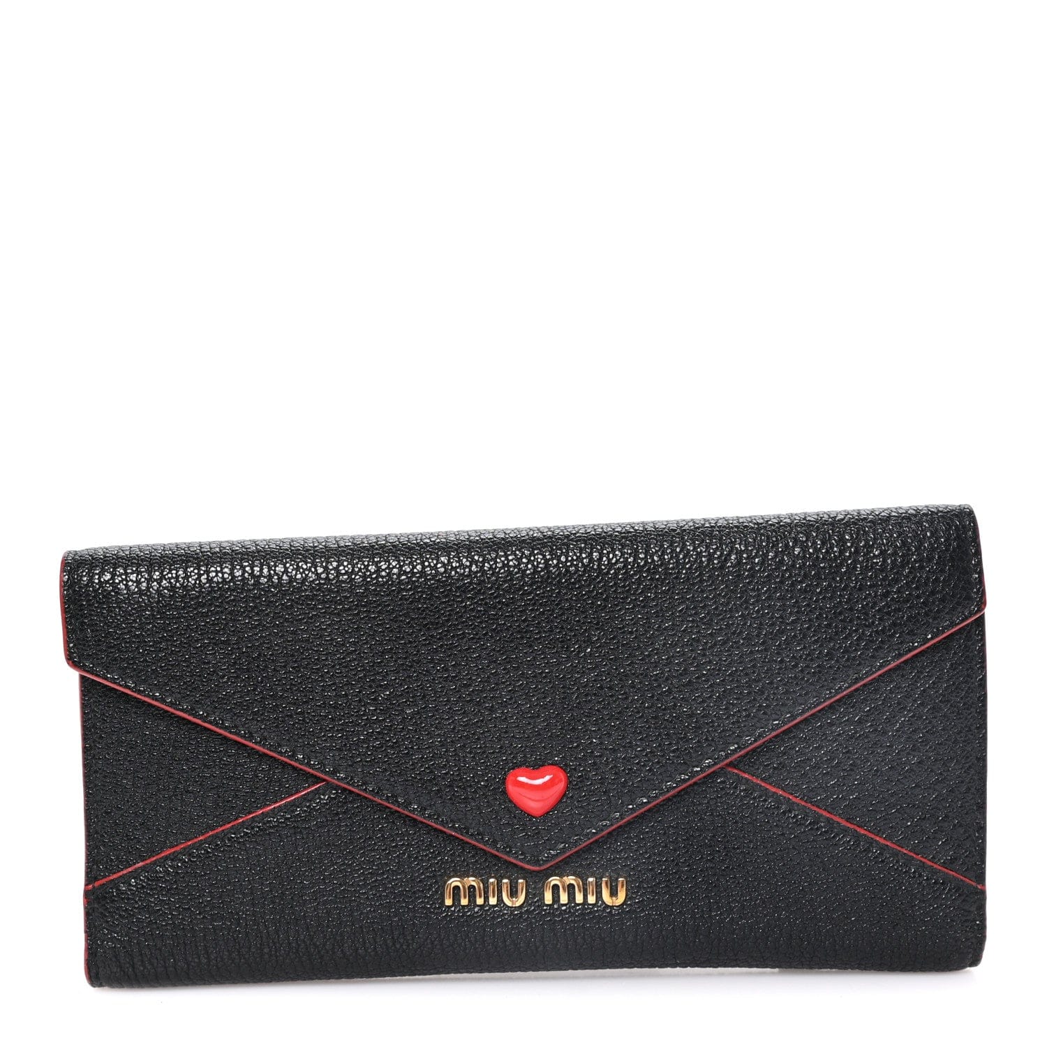 Miu Miu Goatskin Madras Love Envelope Wallet Black