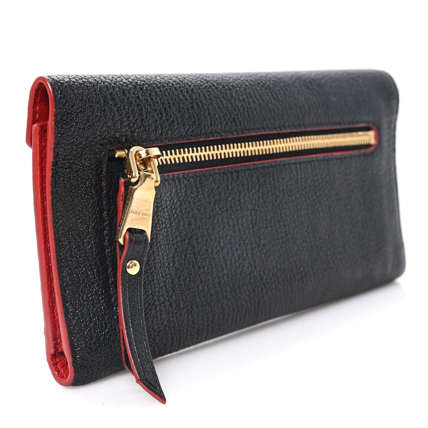 Miu Miu Goatskin Madras Love Envelope Wallet Black