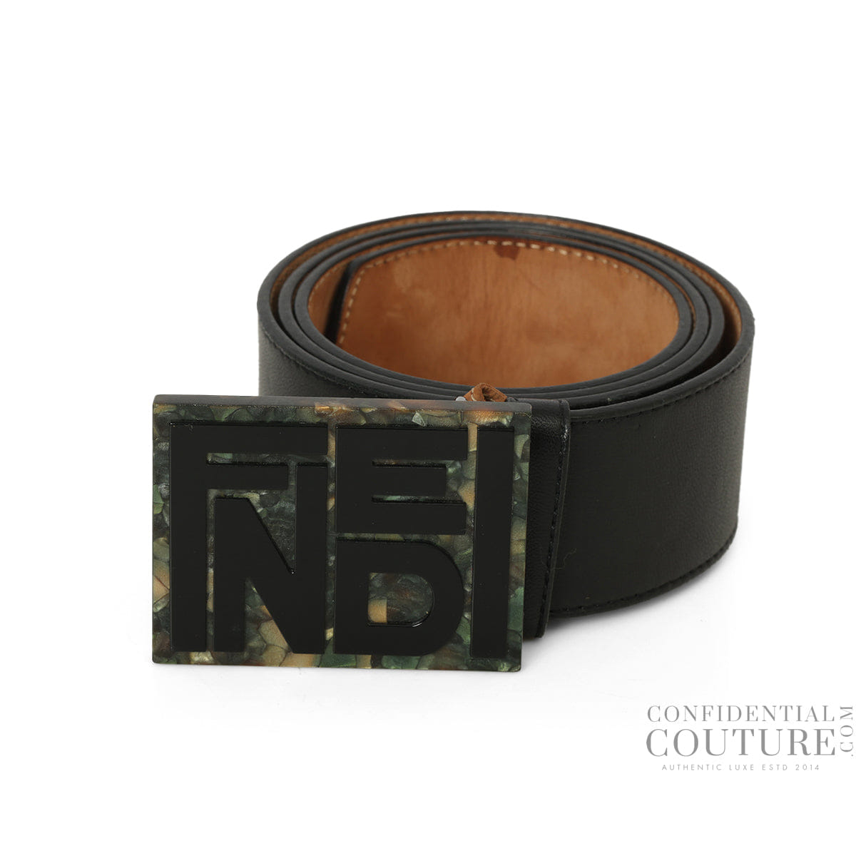 Fendi Black Leather Buckle Belt 36"