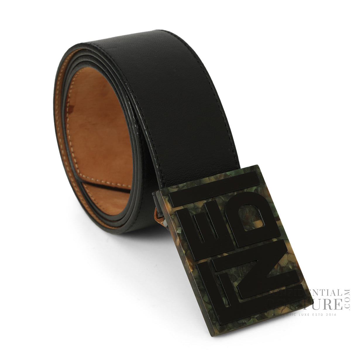 Fendi Black Leather Buckle Belt 36"